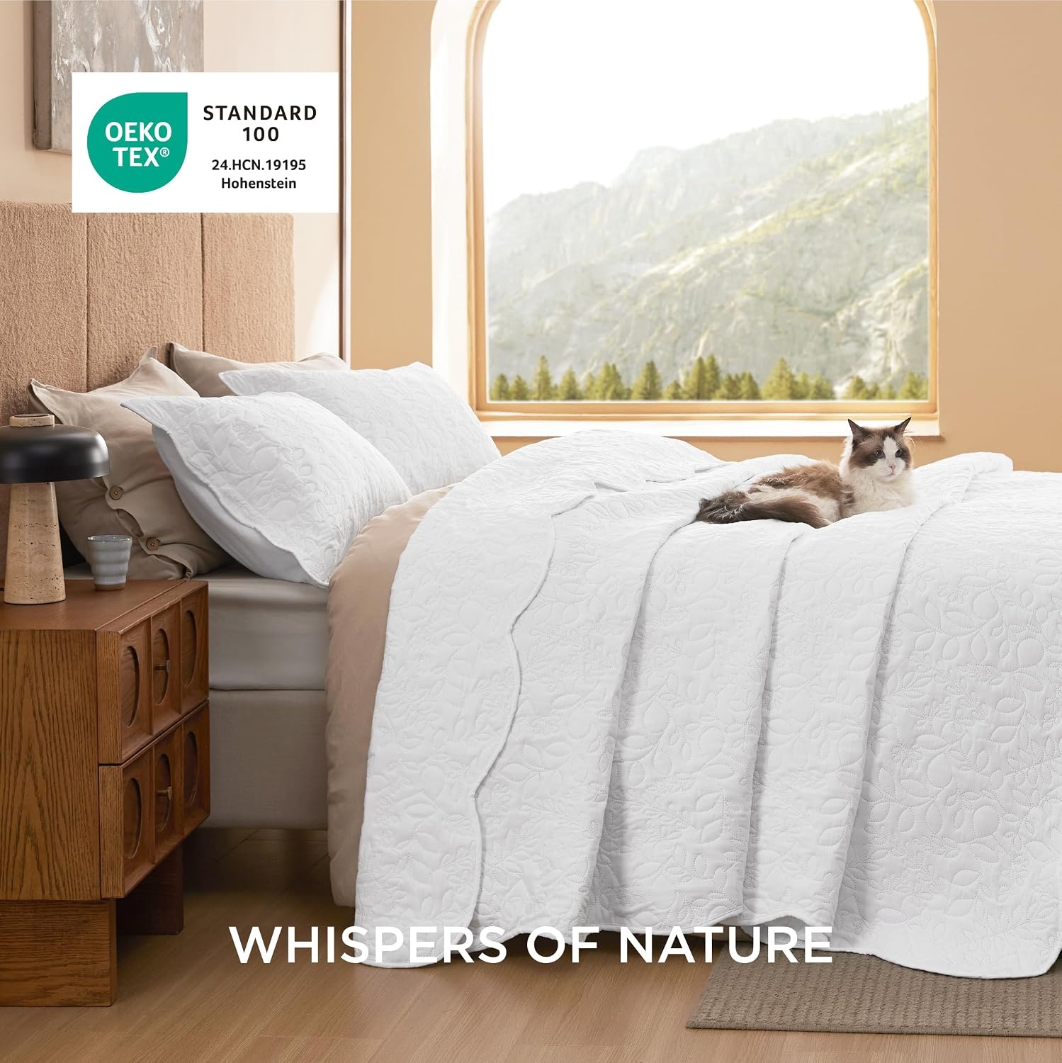 image:imageBedsure Quilts Queen Size Bedspread Thin Comforter Charcoal Coverlet AllSeason Bedding Soft Modern Clover Pattern StitchFree QuiltTech PetFriendly Machine Washable 90x96in 3 Pcs17 Bright White Leaf
