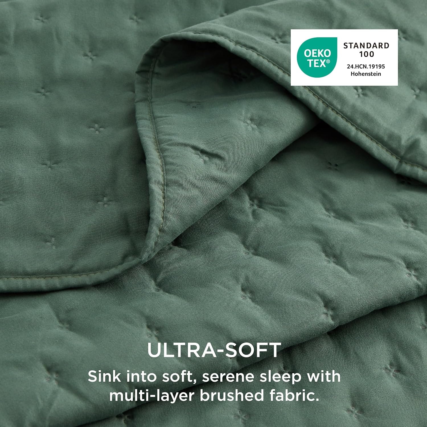image:imageBedsure Quilts Queen Size Bedspread Thin Comforter Charcoal Coverlet AllSeason Bedding Soft Modern Clover Pattern StitchFree QuiltTech PetFriendly Machine Washable 90x96in 3 Pcs06 Dark Green Clover