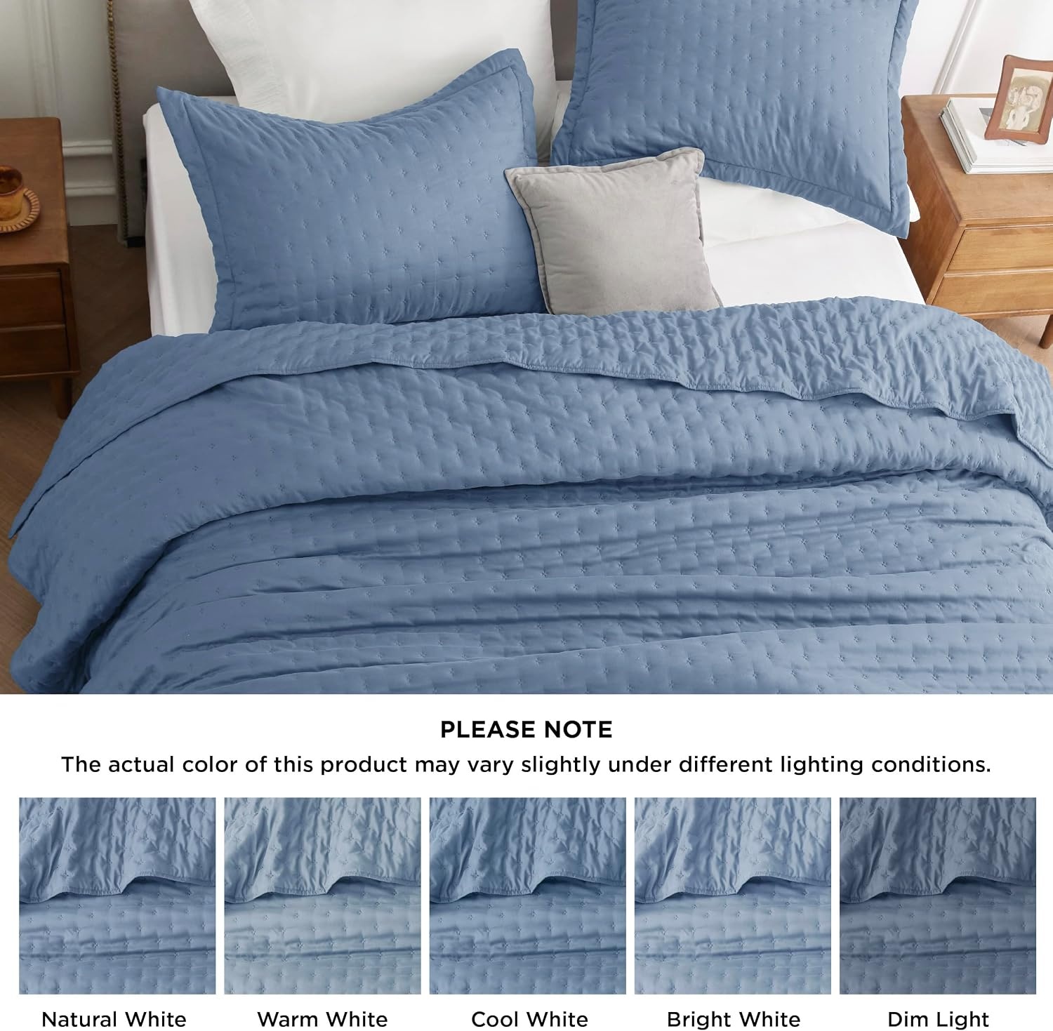image:imageBedsure Quilts Queen Size Bedspread Thin Comforter Charcoal Coverlet AllSeason Bedding Soft Modern Clover Pattern StitchFree QuiltTech PetFriendly Machine Washable 90x96in 3 Pcs03 Mineral Blue Clover