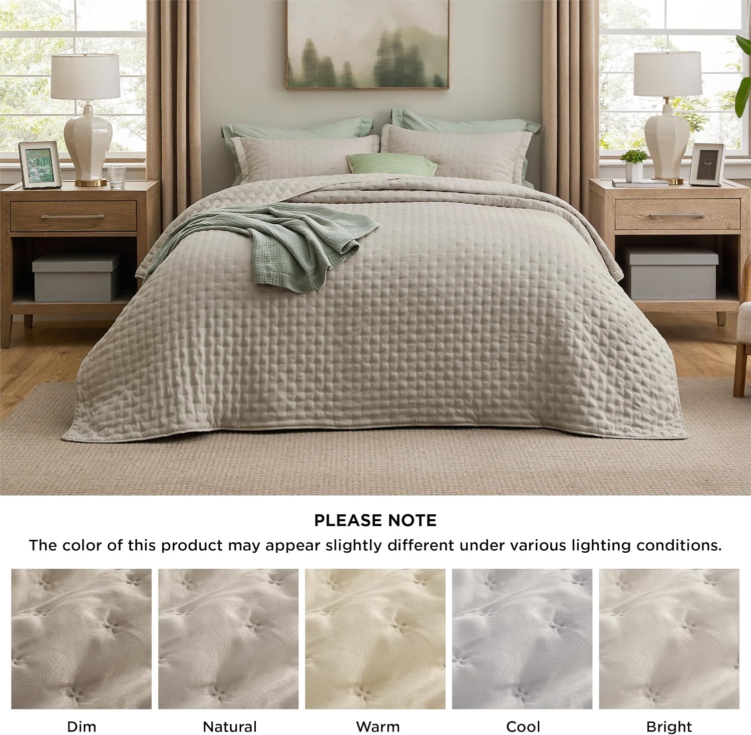 image:imageBedsure Quilts Queen Size Bedspread Thin Comforter Charcoal Coverlet AllSeason Bedding Soft Modern Clover Pattern StitchFree QuiltTech PetFriendly Machine Washable 90x96in 3 Pcs13 Oatmeal Clover
