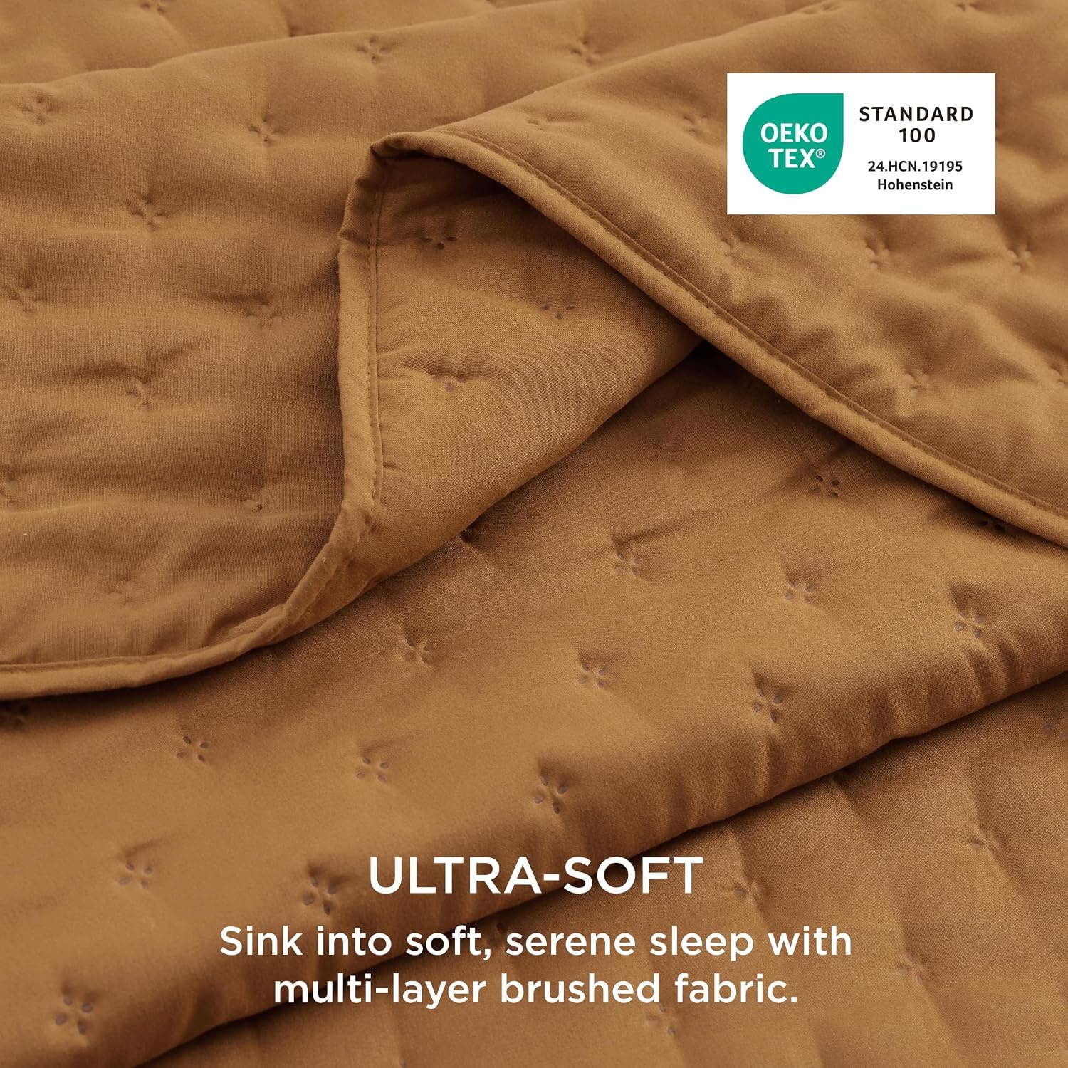 image:imageBedsure Quilts Queen Size Bedspread Thin Comforter Charcoal Coverlet AllSeason Bedding Soft Modern Clover Pattern StitchFree QuiltTech PetFriendly Machine Washable 90x96in 3 Pcs12 Honey Caramel Clover