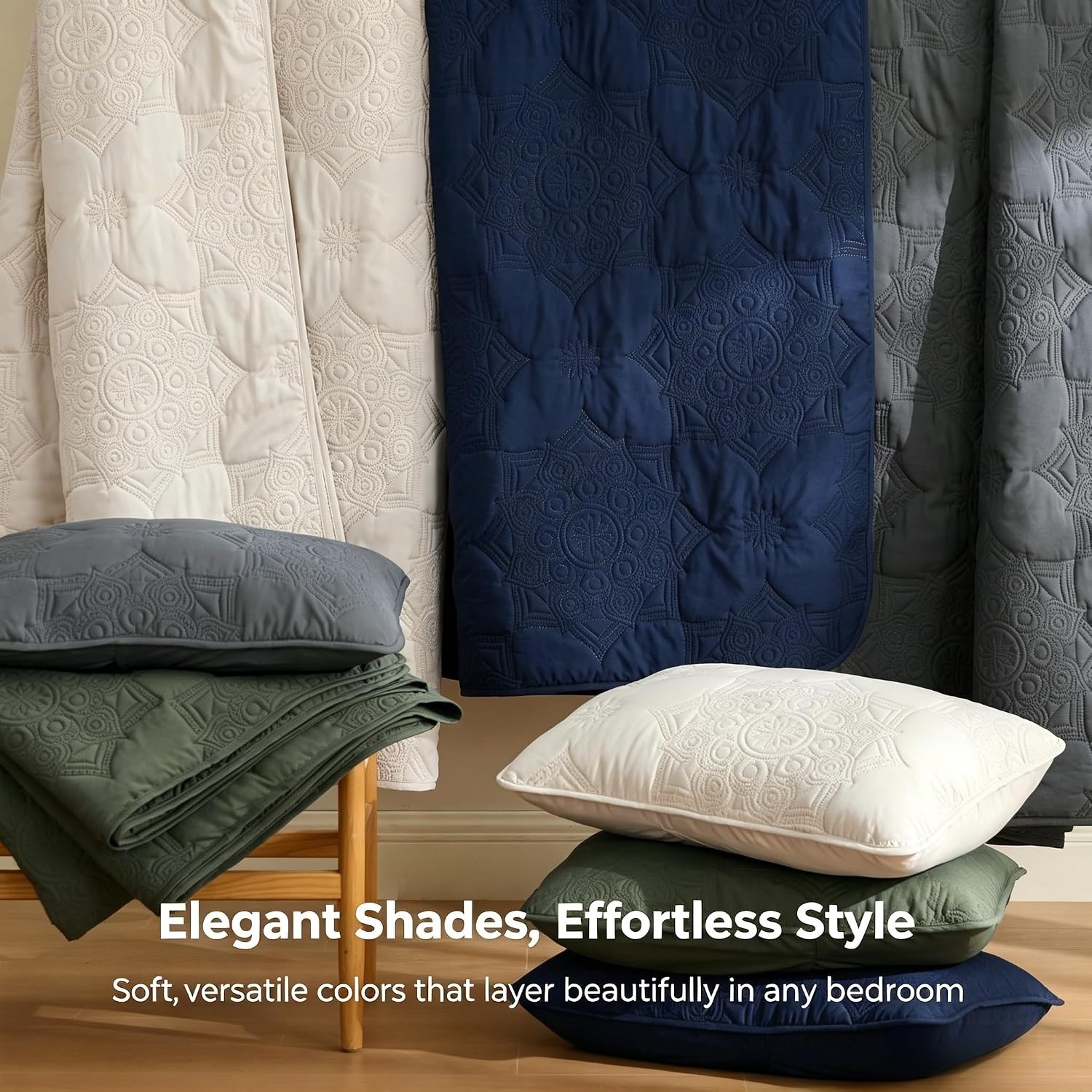 image:imageBedsure Quilts Queen Size Bedspread Thin Comforter Charcoal Coverlet AllSeason Bedding Soft Modern Clover Pattern StitchFree QuiltTech PetFriendly Machine Washable 90x96in 3 Pcs04 Navy Blue Floral
