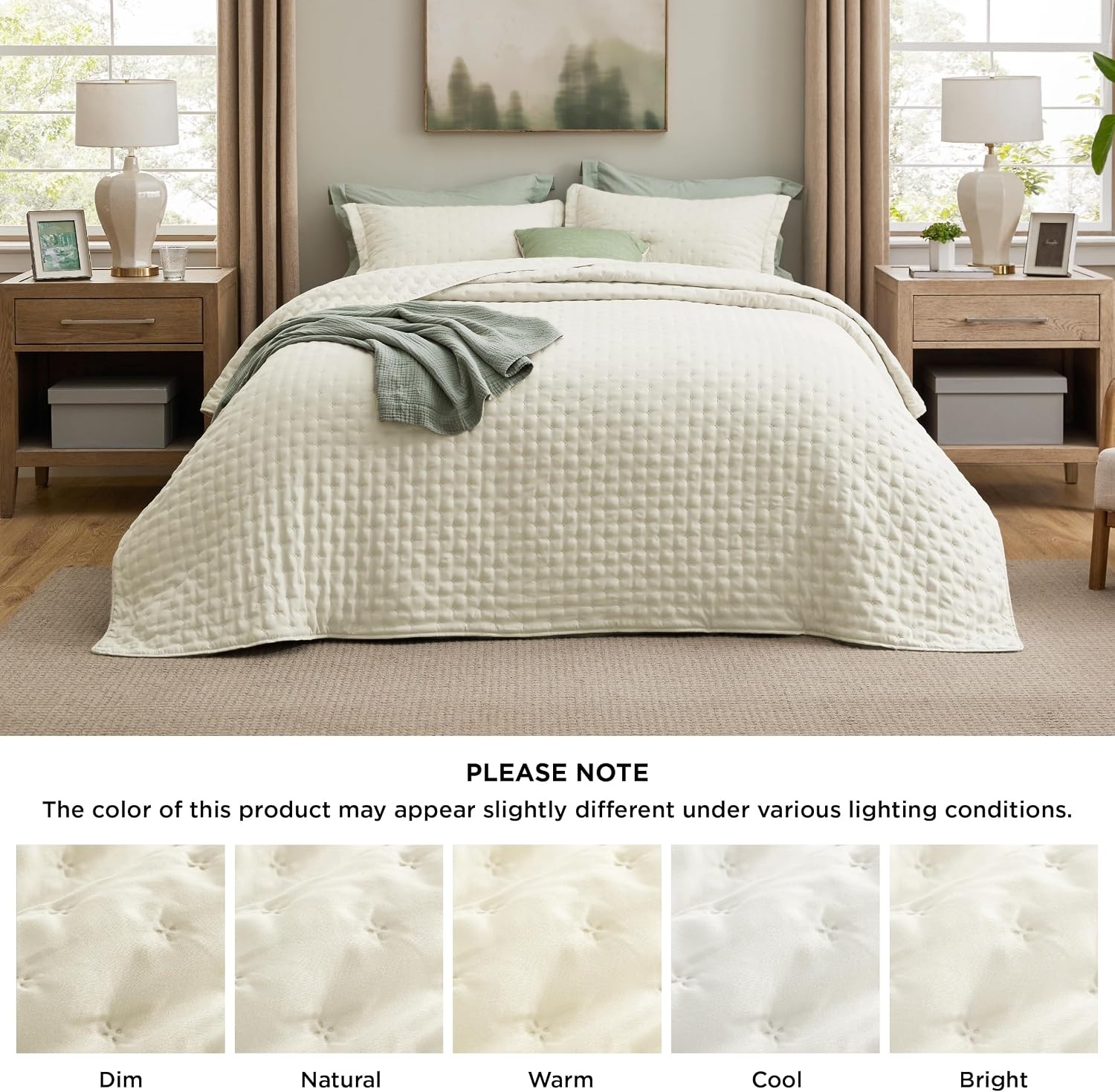 image:imageBedsure Quilts Queen Size Bedspread Thin Comforter Charcoal Coverlet AllSeason Bedding Soft Modern Clover Pattern StitchFree QuiltTech PetFriendly Machine Washable 90x96in 3 Pcs11 Cream Clover