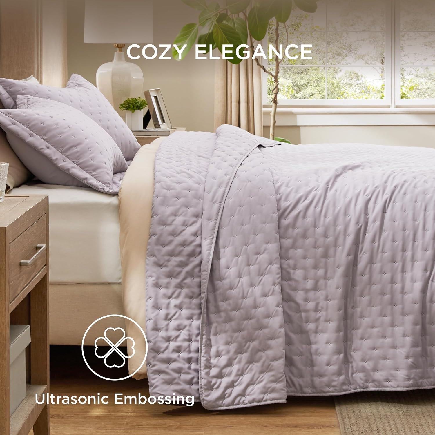 image:imageBedsure Quilts Queen Size Bedspread Thin Comforter Charcoal Coverlet AllSeason Bedding Soft Modern Clover Pattern StitchFree QuiltTech PetFriendly Machine Washable 90x96in 3 Pcs22 Purple Clover