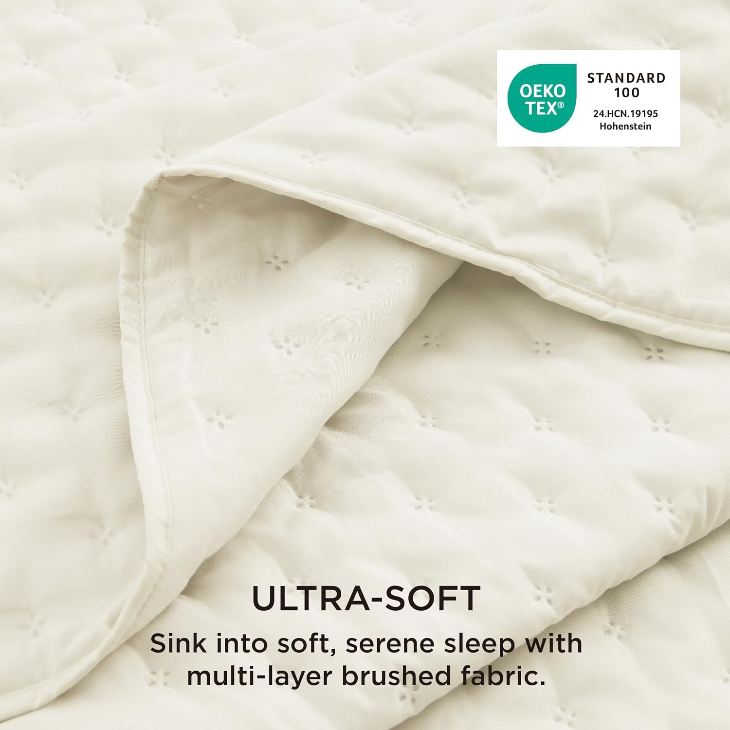 image:imageBedsure Quilts Queen Size Bedspread Thin Comforter Charcoal Coverlet AllSeason Bedding Soft Modern Clover Pattern StitchFree QuiltTech PetFriendly Machine Washable 90x96in 3 Pcs11 Cream Clover