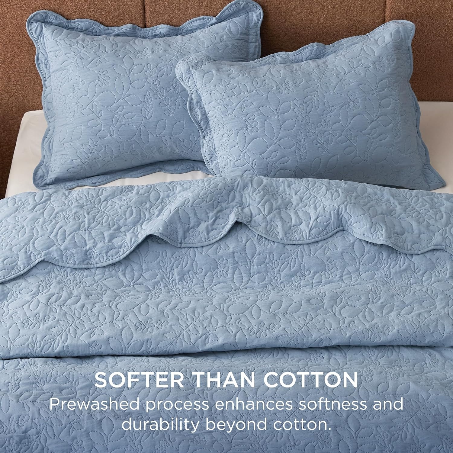 image:imageBedsure Quilts Queen Size Bedspread Thin Comforter Charcoal Coverlet AllSeason Bedding Soft Modern Clover Pattern StitchFree QuiltTech PetFriendly Machine Washable 90x96in 3 Pcs05 Mineral Blue Leaf