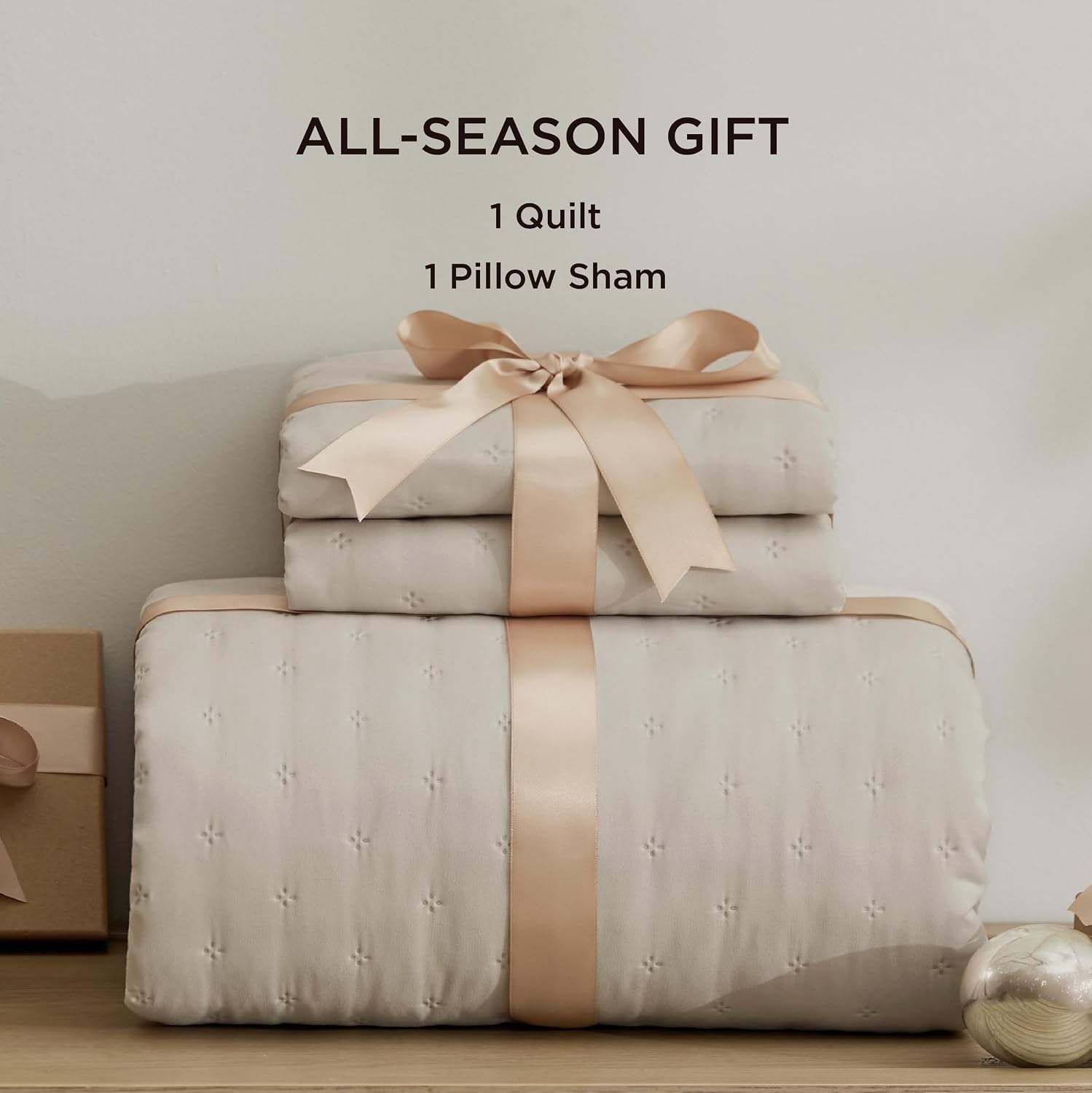 image:imageBedsure Quilts Queen Size Bedspread Thin Comforter Charcoal Coverlet AllSeason Bedding Soft Modern Clover Pattern StitchFree QuiltTech PetFriendly Machine Washable 90x96in 3 Pcs13 Oatmeal Clover