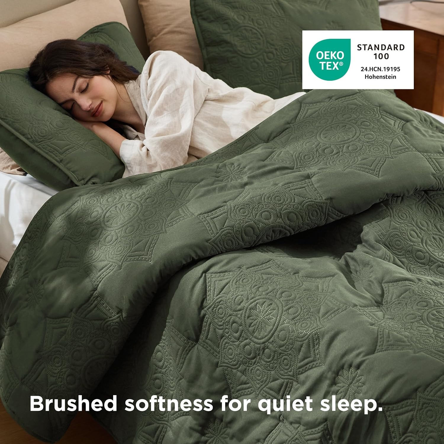 image:imageBedsure Quilts Queen Size Bedspread Thin Comforter Charcoal Coverlet AllSeason Bedding Soft Modern Clover Pattern StitchFree QuiltTech PetFriendly Machine Washable 90x96in 3 Pcs07 Olive Green Floral