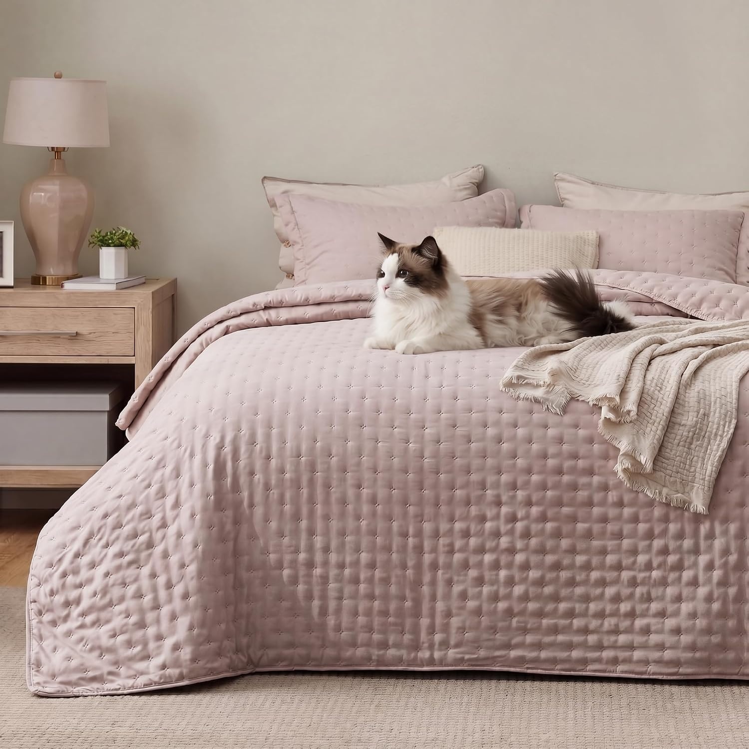 image:imageBedsure Quilts Queen Size Bedspread Thin Comforter Charcoal Coverlet AllSeason Bedding Soft Modern Clover Pattern StitchFree QuiltTech PetFriendly Machine Washable 90x96in 3 Pcs16 Dusty Rose Clover