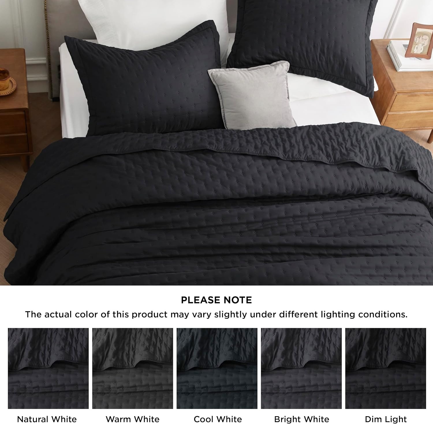image:imageBedsure Quilts Queen Size Bedspread Thin Comforter Charcoal Coverlet AllSeason Bedding Soft Modern Clover Pattern StitchFree QuiltTech PetFriendly Machine Washable 90x96in 3 Pcs21 Black Clover