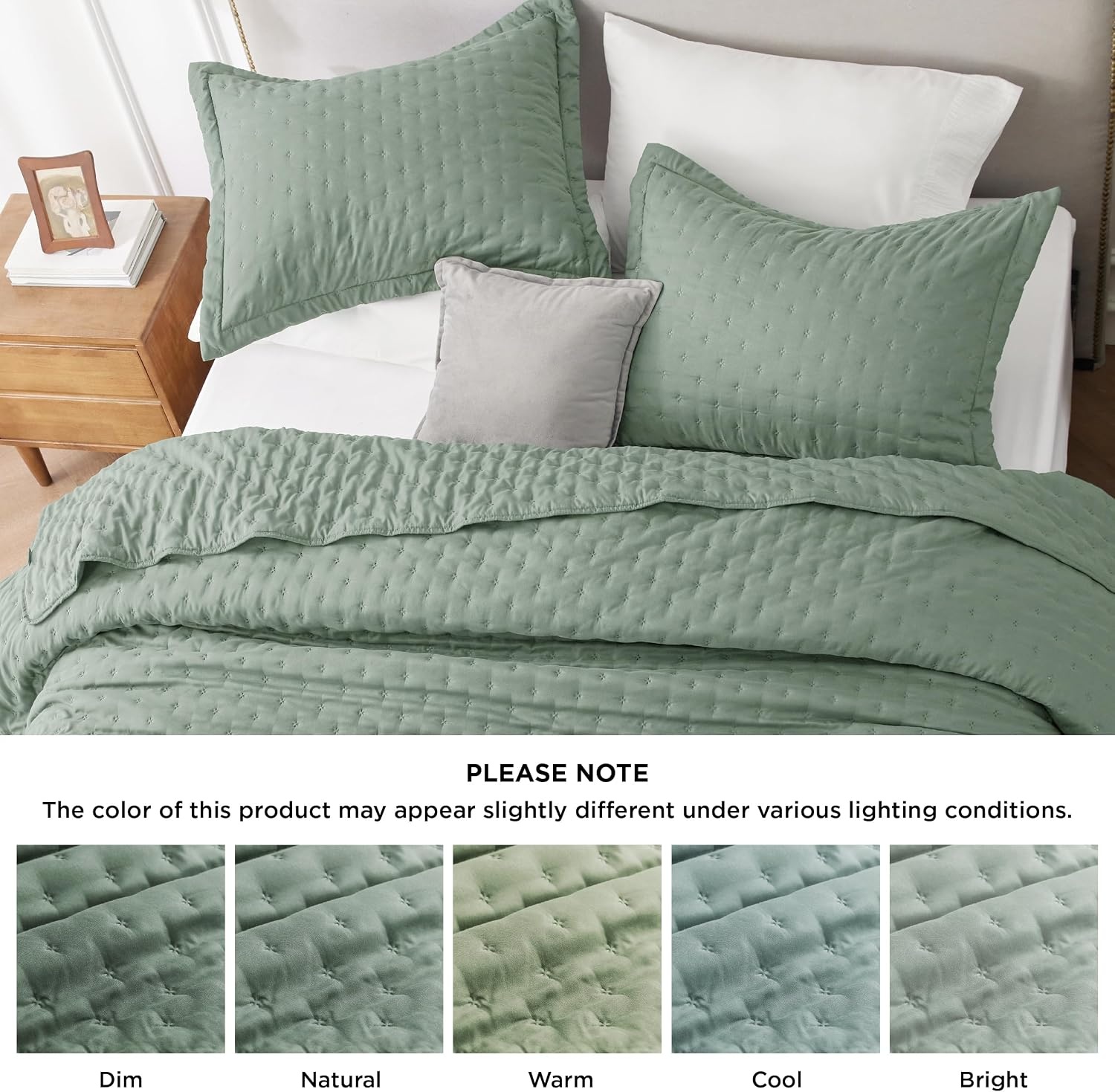 image:imageBedsure Quilts Queen Size Bedspread Thin Comforter Charcoal Coverlet AllSeason Bedding Soft Modern Clover Pattern StitchFree QuiltTech PetFriendly Machine Washable 90x96in 3 Pcs08 Sage Green Clover