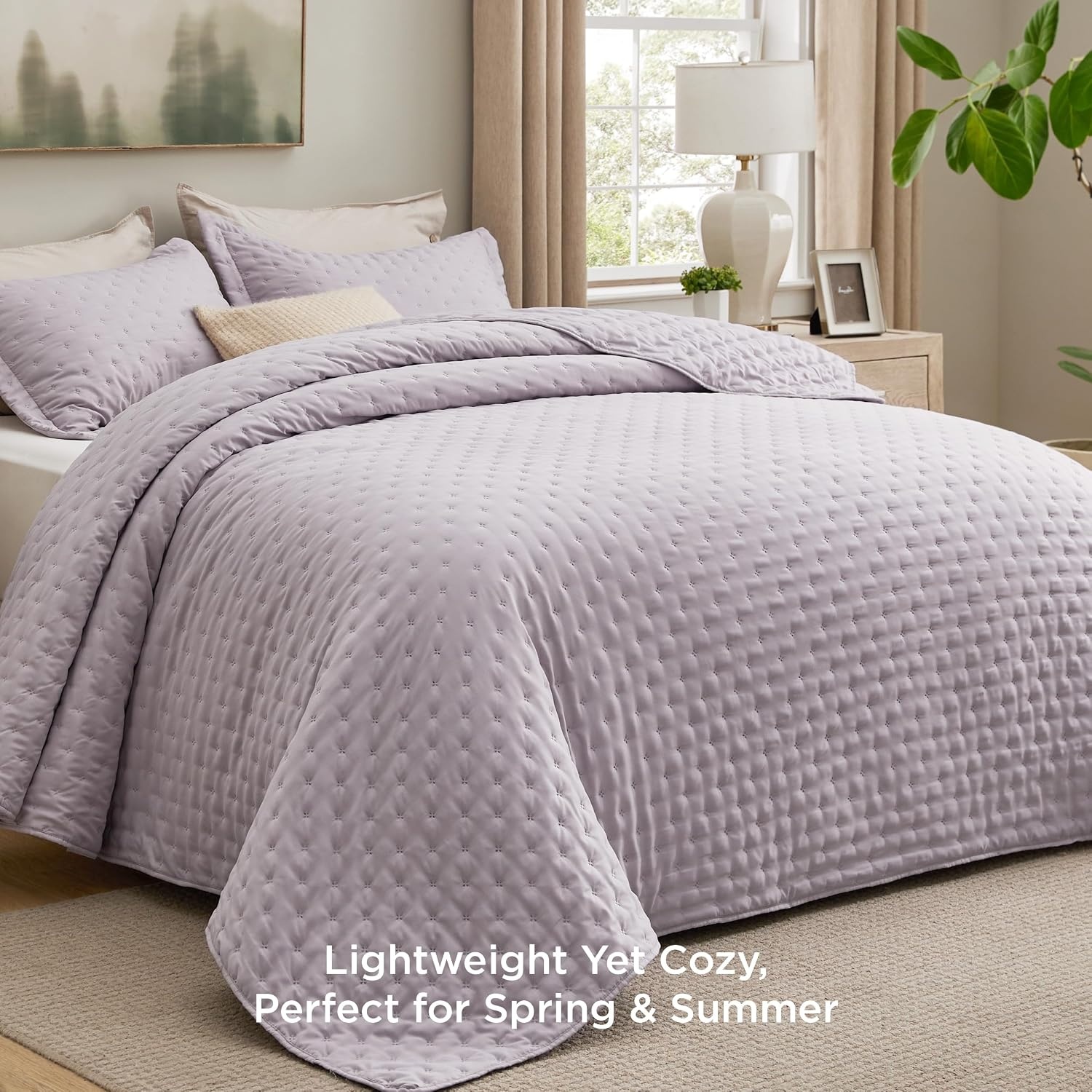 image:imageBedsure Quilts Queen Size Bedspread Thin Comforter Charcoal Coverlet AllSeason Bedding Soft Modern Clover Pattern StitchFree QuiltTech PetFriendly Machine Washable 90x96in 3 Pcs22 Purple Clover