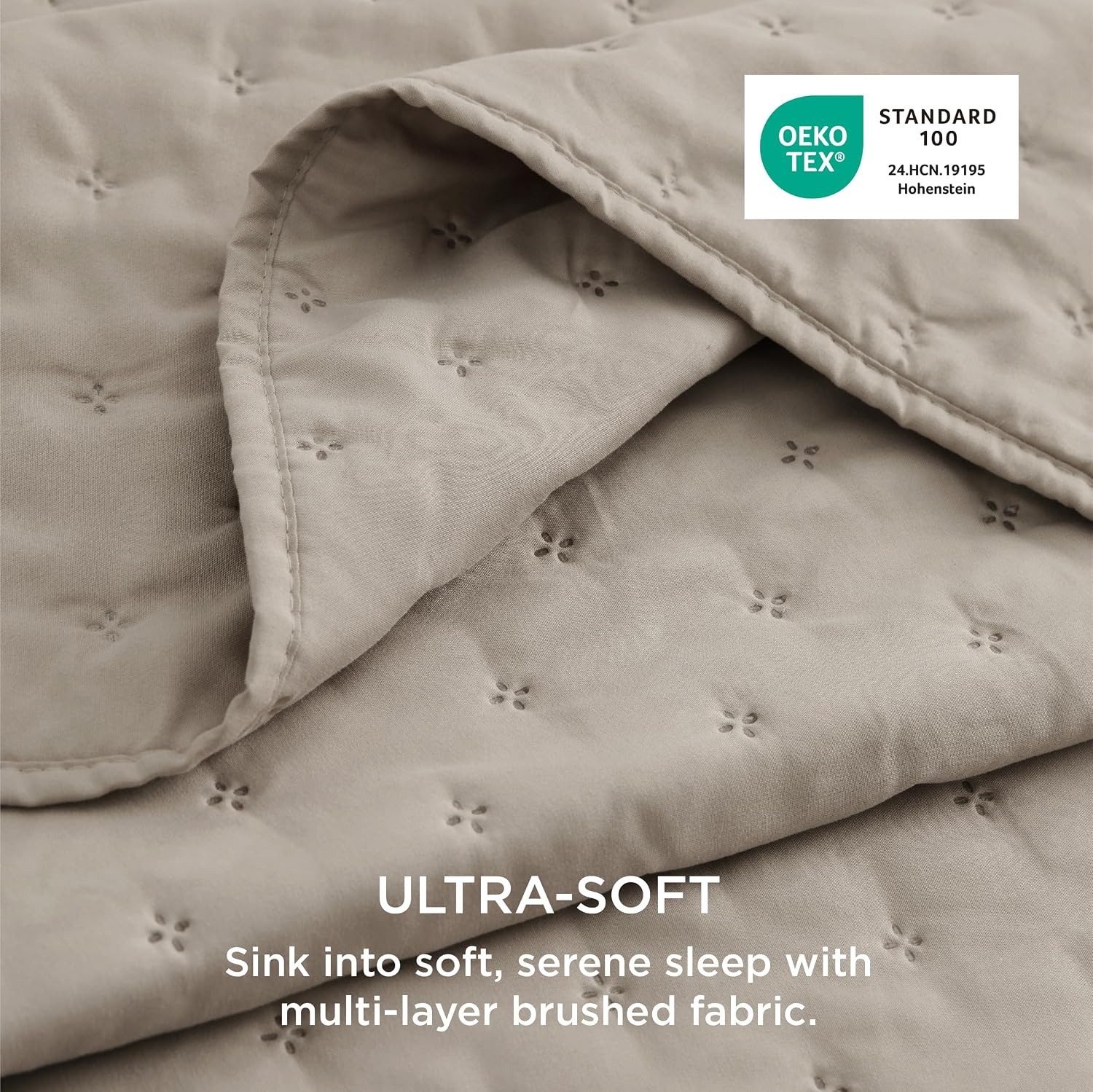 image:imageBedsure Quilts Queen Size Bedspread Thin Comforter Charcoal Coverlet AllSeason Bedding Soft Modern Clover Pattern StitchFree QuiltTech PetFriendly Machine Washable 90x96in 3 Pcs10 Taupe Clover