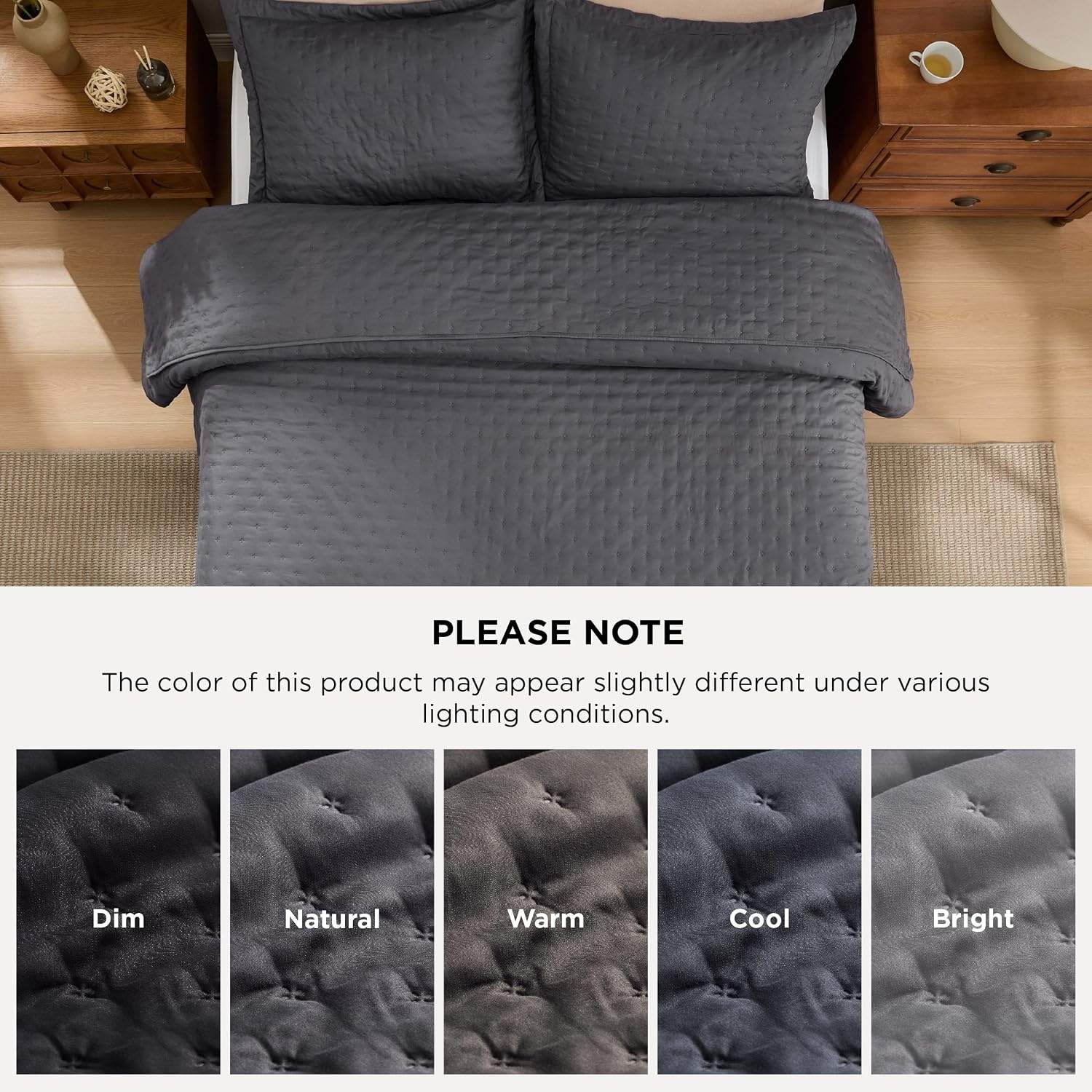 image:imageBedsure Quilts Queen Size Bedspread Thin Comforter Charcoal Coverlet AllSeason Bedding Soft Modern Clover Pattern StitchFree QuiltTech PetFriendly Machine Washable 90x96in 3 Pcs19 Charcoal Clover