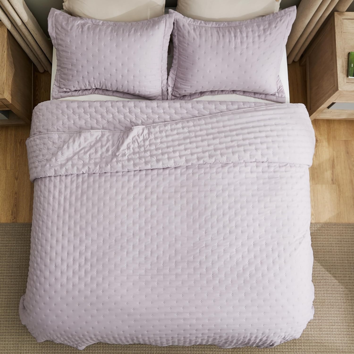 image:imageBedsure Quilts Queen Size Bedspread Thin Comforter Charcoal Coverlet AllSeason Bedding Soft Modern Clover Pattern StitchFree QuiltTech PetFriendly Machine Washable 90x96in 3 Pcs22 Purple Clover