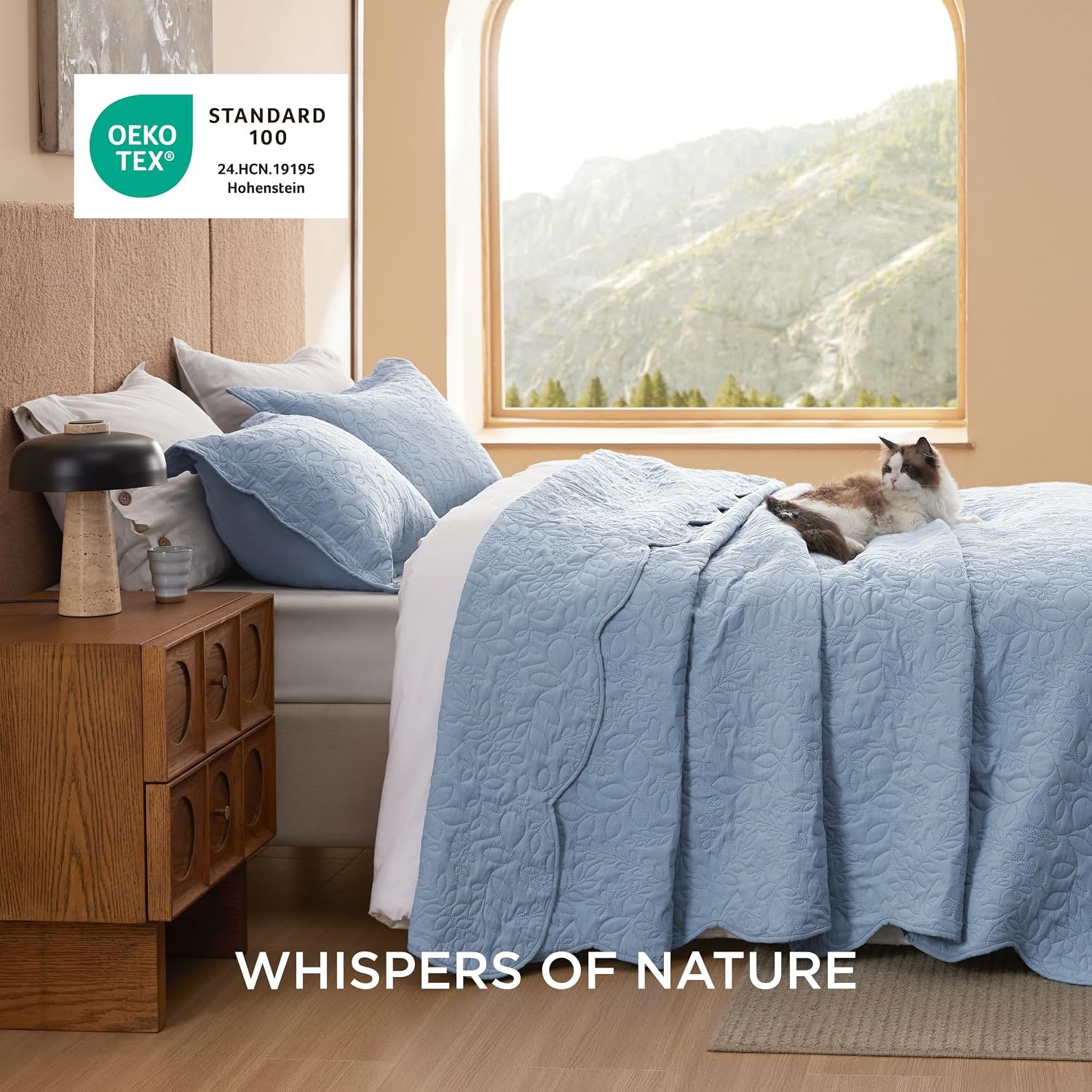 image:imageBedsure Quilts Queen Size Bedspread Thin Comforter Charcoal Coverlet AllSeason Bedding Soft Modern Clover Pattern StitchFree QuiltTech PetFriendly Machine Washable 90x96in 3 Pcs05 Mineral Blue Leaf