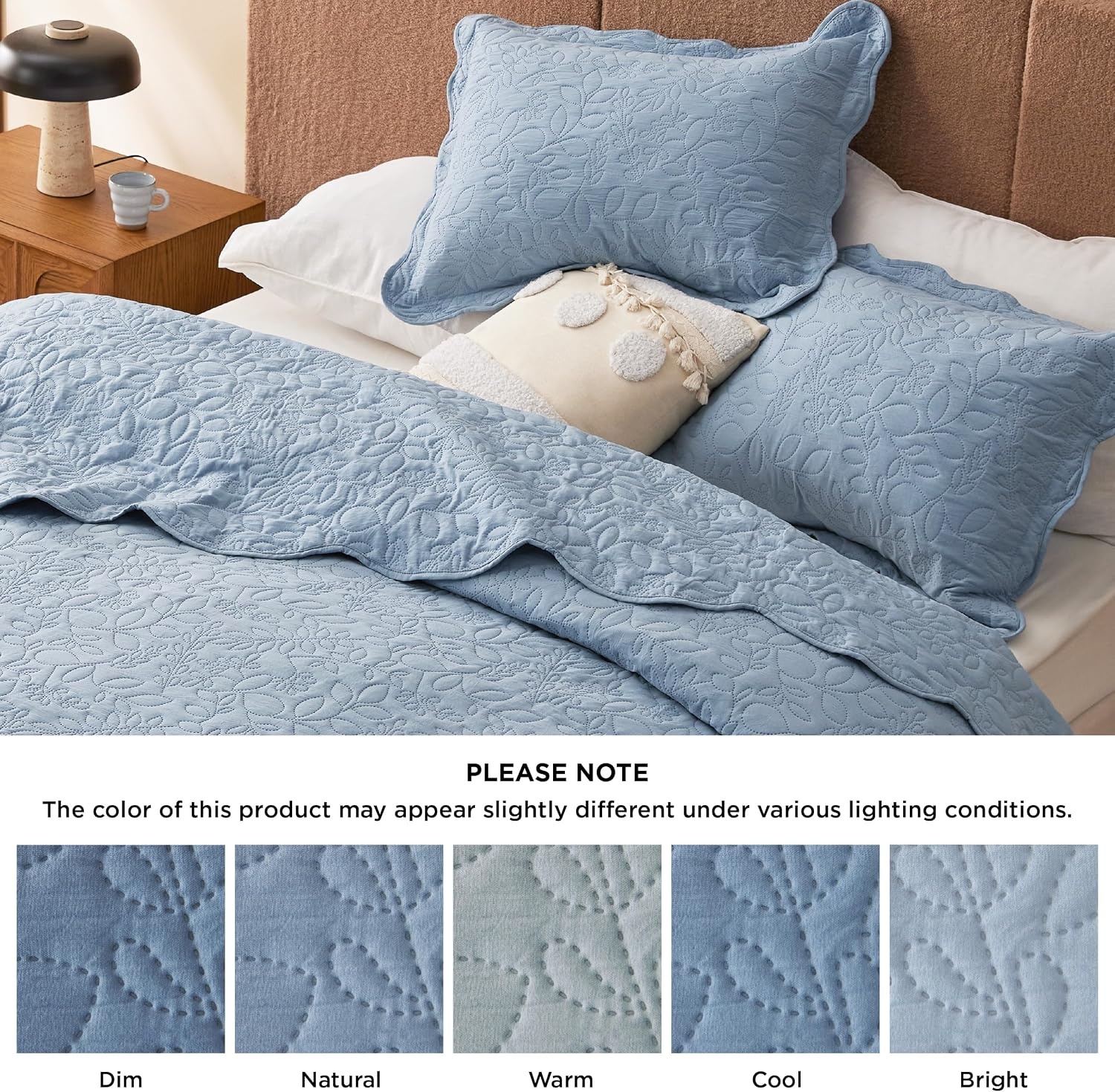 image:imageBedsure Quilts Queen Size Bedspread Thin Comforter Charcoal Coverlet AllSeason Bedding Soft Modern Clover Pattern StitchFree QuiltTech PetFriendly Machine Washable 90x96in 3 Pcs05 Mineral Blue Leaf