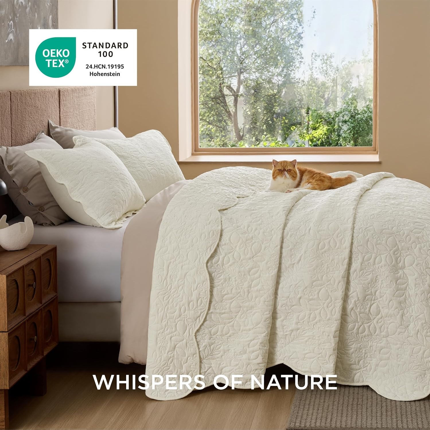 image:imageBedsure Quilts Queen Size Bedspread Thin Comforter Charcoal Coverlet AllSeason Bedding Soft Modern Clover Pattern StitchFree QuiltTech PetFriendly Machine Washable 90x96in 3 Pcs14 Cream Yellow Leaf