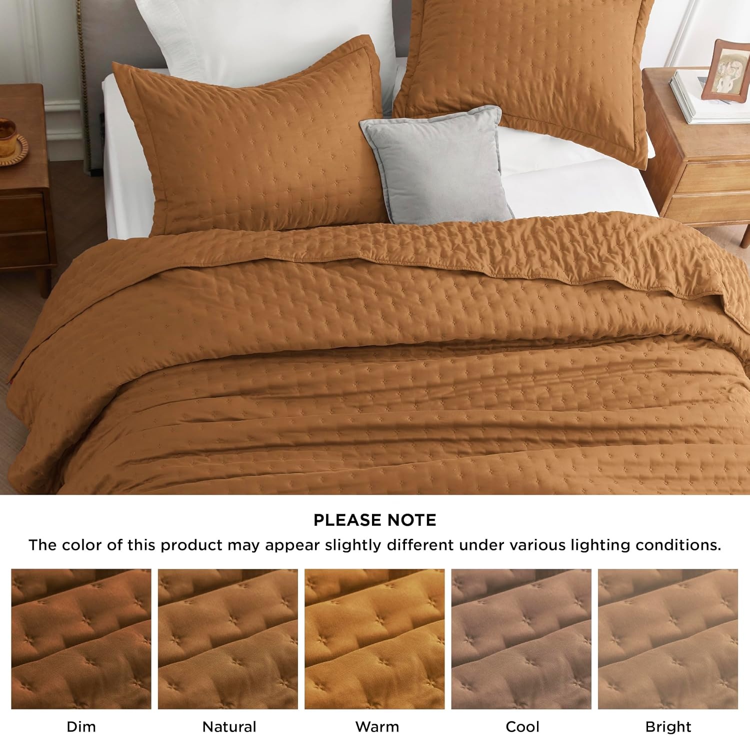 image:imageBedsure Quilts Queen Size Bedspread Thin Comforter Charcoal Coverlet AllSeason Bedding Soft Modern Clover Pattern StitchFree QuiltTech PetFriendly Machine Washable 90x96in 3 Pcs12 Honey Caramel Clover