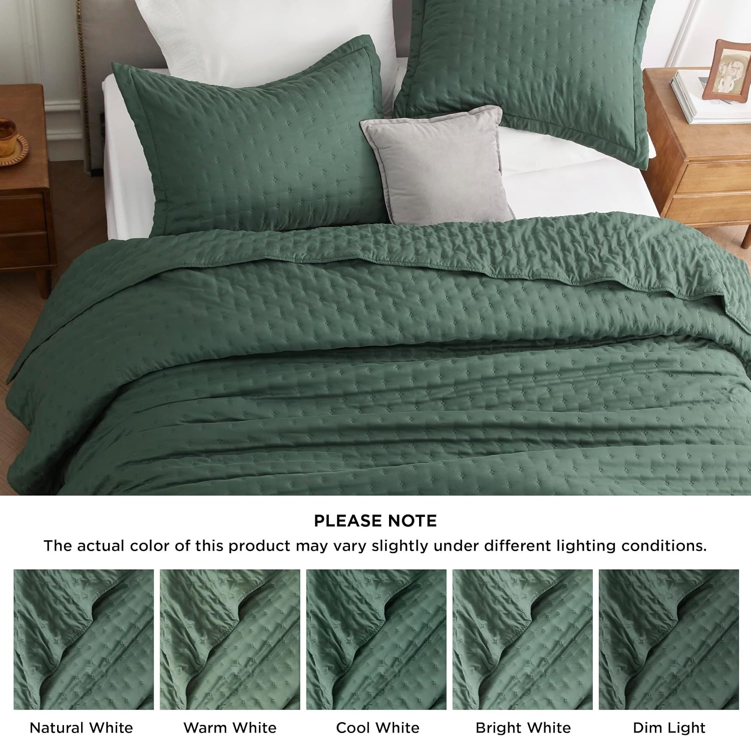 image:imageBedsure Quilts Queen Size Bedspread Thin Comforter Charcoal Coverlet AllSeason Bedding Soft Modern Clover Pattern StitchFree QuiltTech PetFriendly Machine Washable 90x96in 3 Pcs06 Dark Green Clover