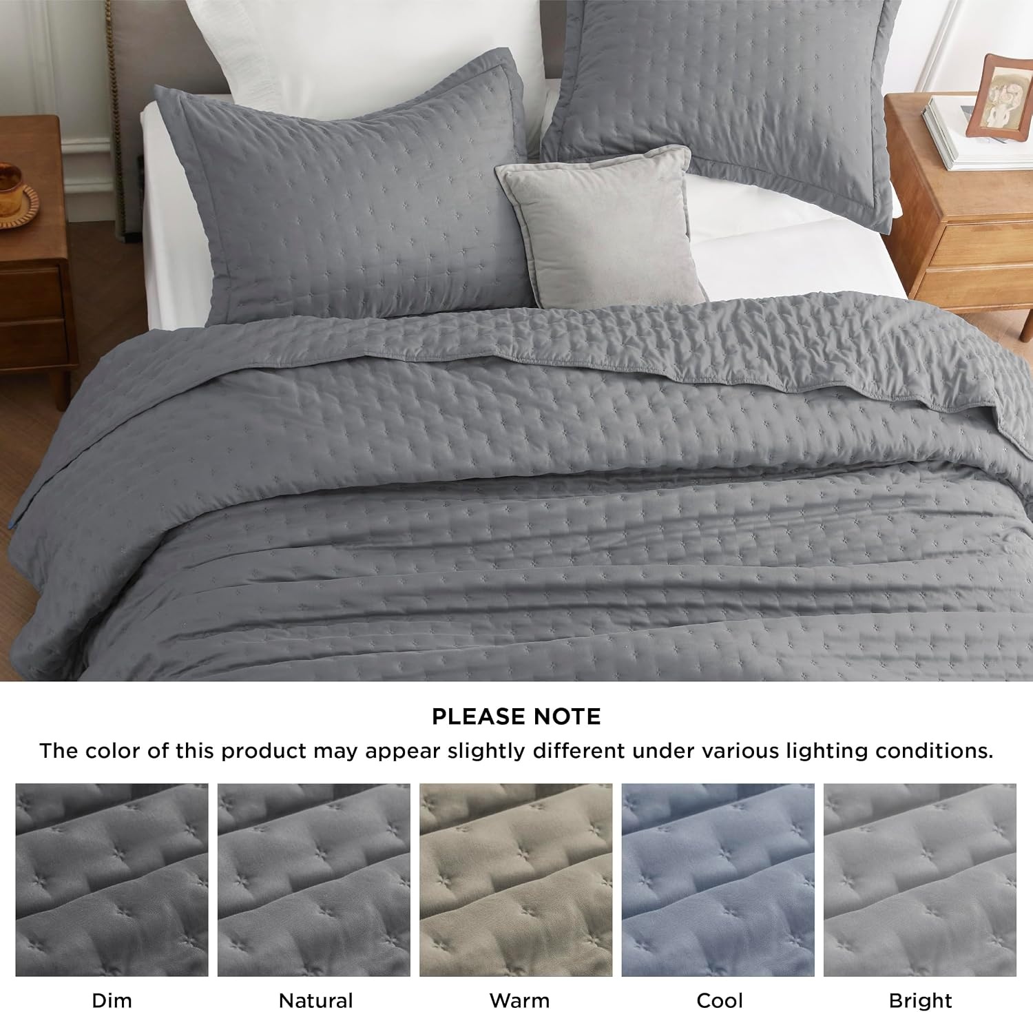 image:imageBedsure Quilts Queen Size Bedspread Thin Comforter Charcoal Coverlet AllSeason Bedding Soft Modern Clover Pattern StitchFree QuiltTech PetFriendly Machine Washable 90x96in 3 Pcs18 Grey Clover