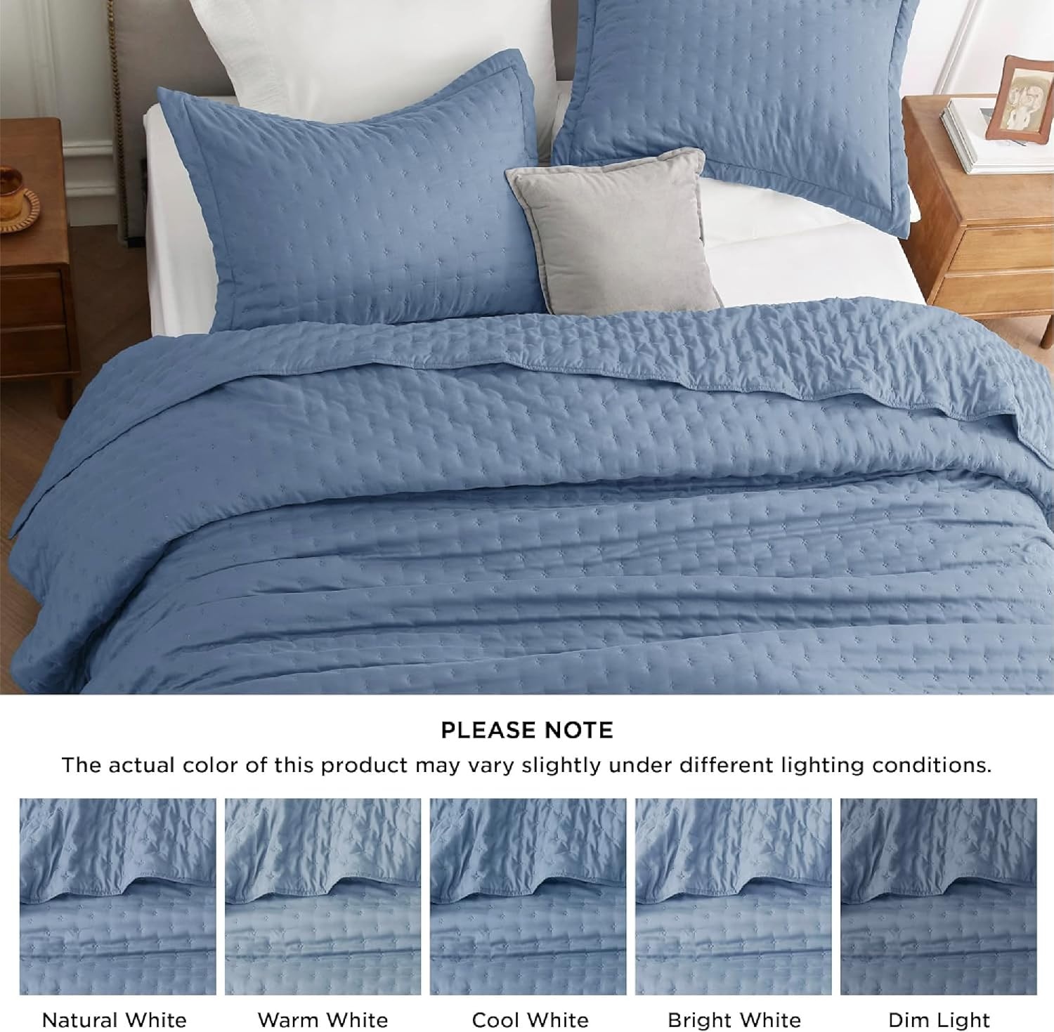 image:imageBedsure Quilts Queen Size Bedspread Thin Comforter Charcoal Coverlet AllSeason Bedding Soft Modern Clover Pattern StitchFree QuiltTech PetFriendly Machine Washable 90x96in 3 Pcs03 Mineral Blue Clover