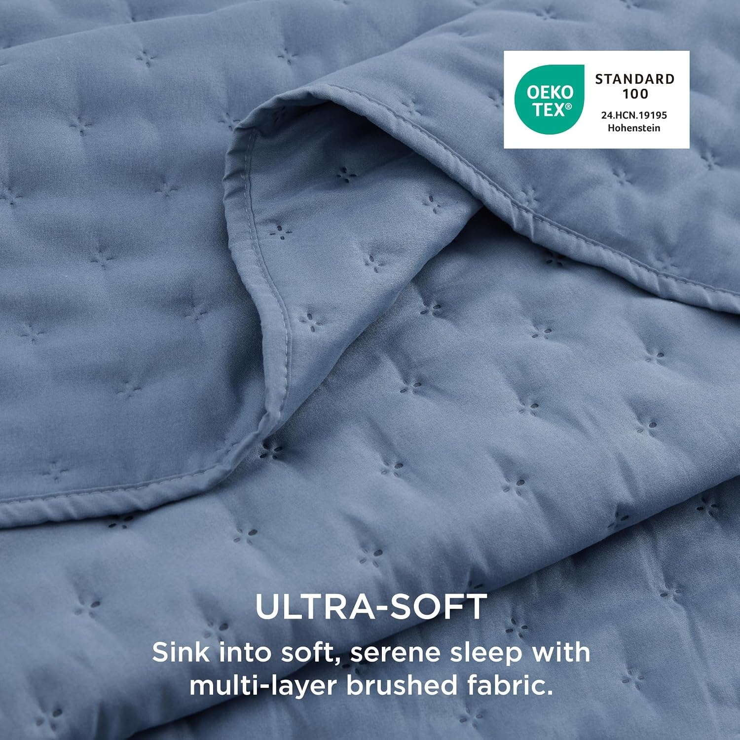 image:imageBedsure Quilts Queen Size Bedspread Thin Comforter Charcoal Coverlet AllSeason Bedding Soft Modern Clover Pattern StitchFree QuiltTech PetFriendly Machine Washable 90x96in 3 Pcs03 Mineral Blue Clover
