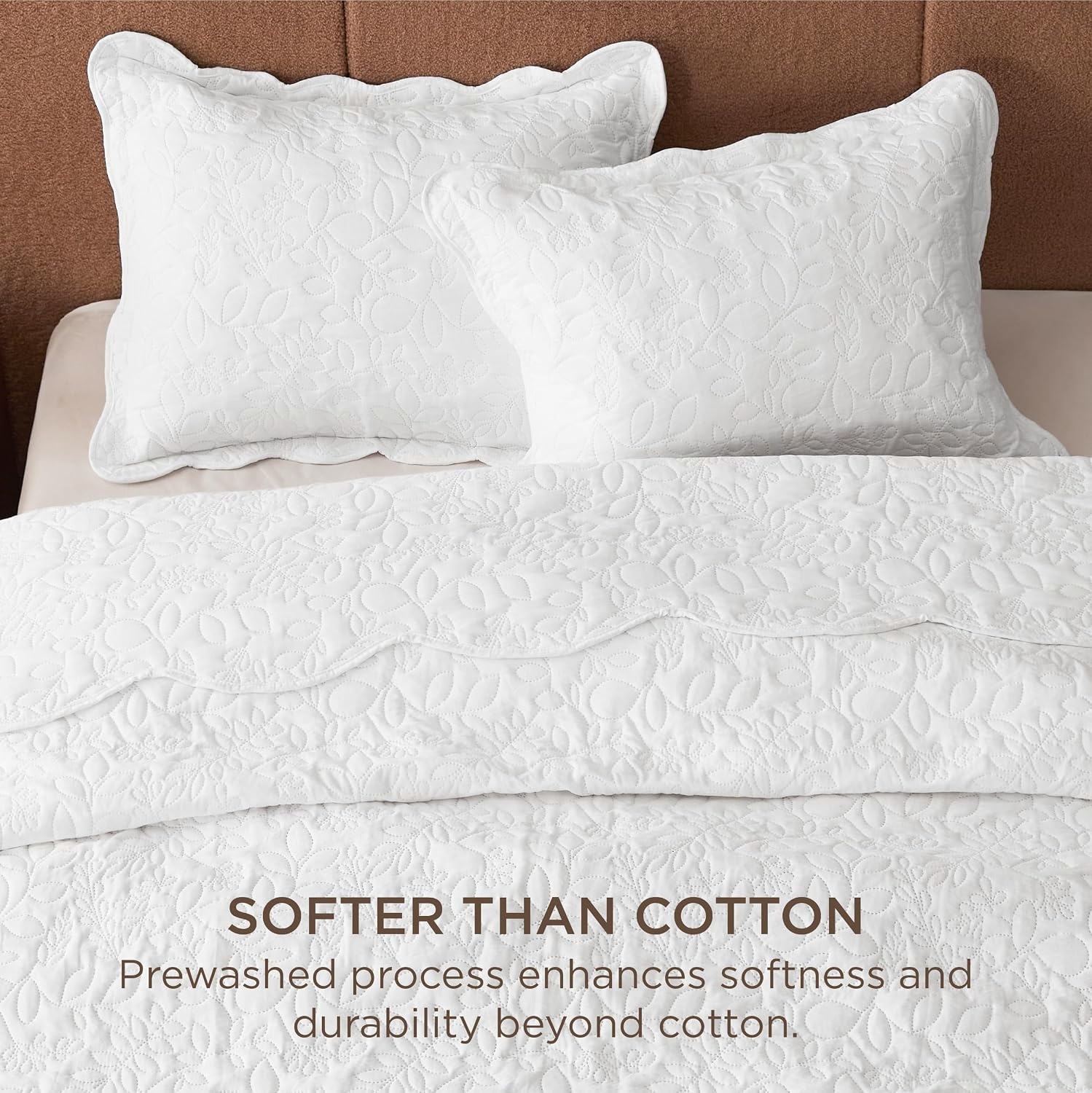 image:imageBedsure Quilts Queen Size Bedspread Thin Comforter Charcoal Coverlet AllSeason Bedding Soft Modern Clover Pattern StitchFree QuiltTech PetFriendly Machine Washable 90x96in 3 Pcs17 Bright White Leaf