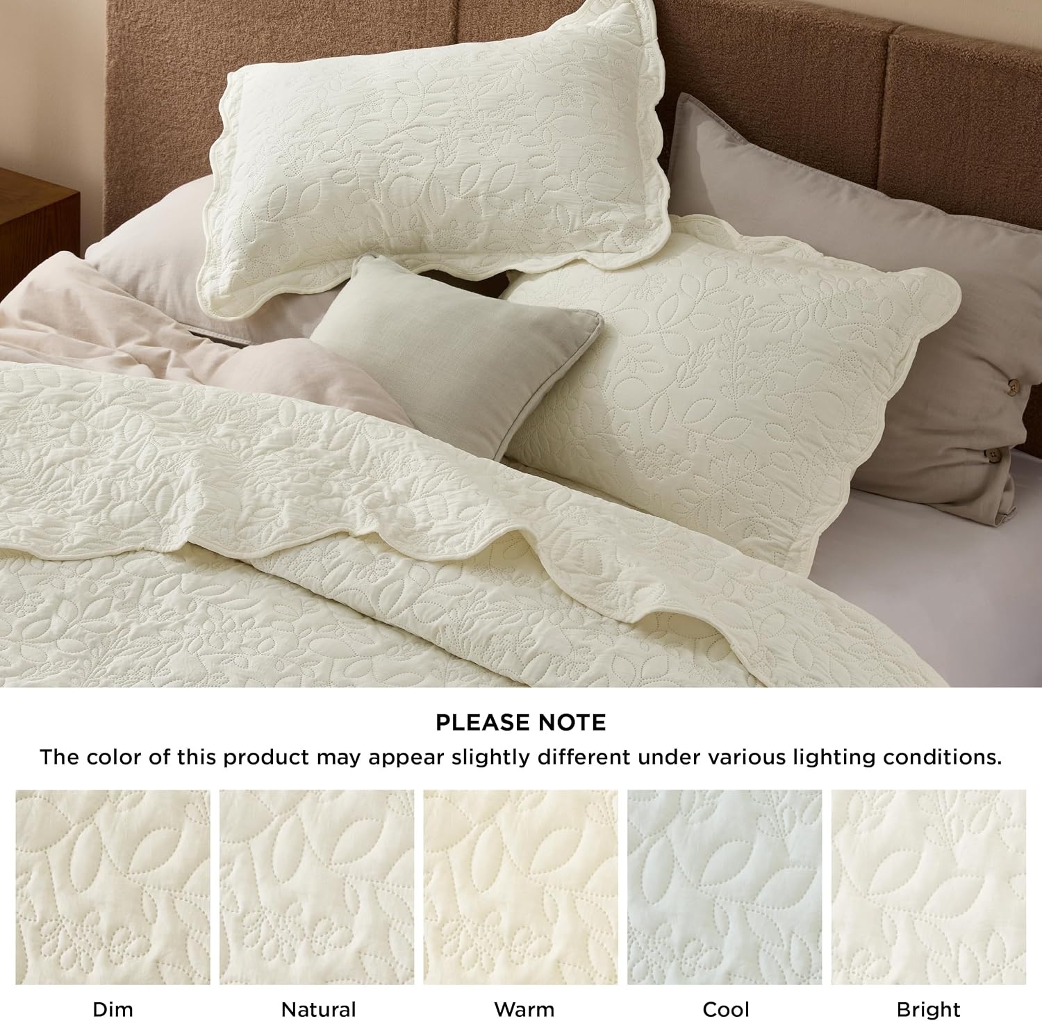 image:imageBedsure Quilts Queen Size Bedspread Thin Comforter Charcoal Coverlet AllSeason Bedding Soft Modern Clover Pattern StitchFree QuiltTech PetFriendly Machine Washable 90x96in 3 Pcs14 Cream Yellow Leaf