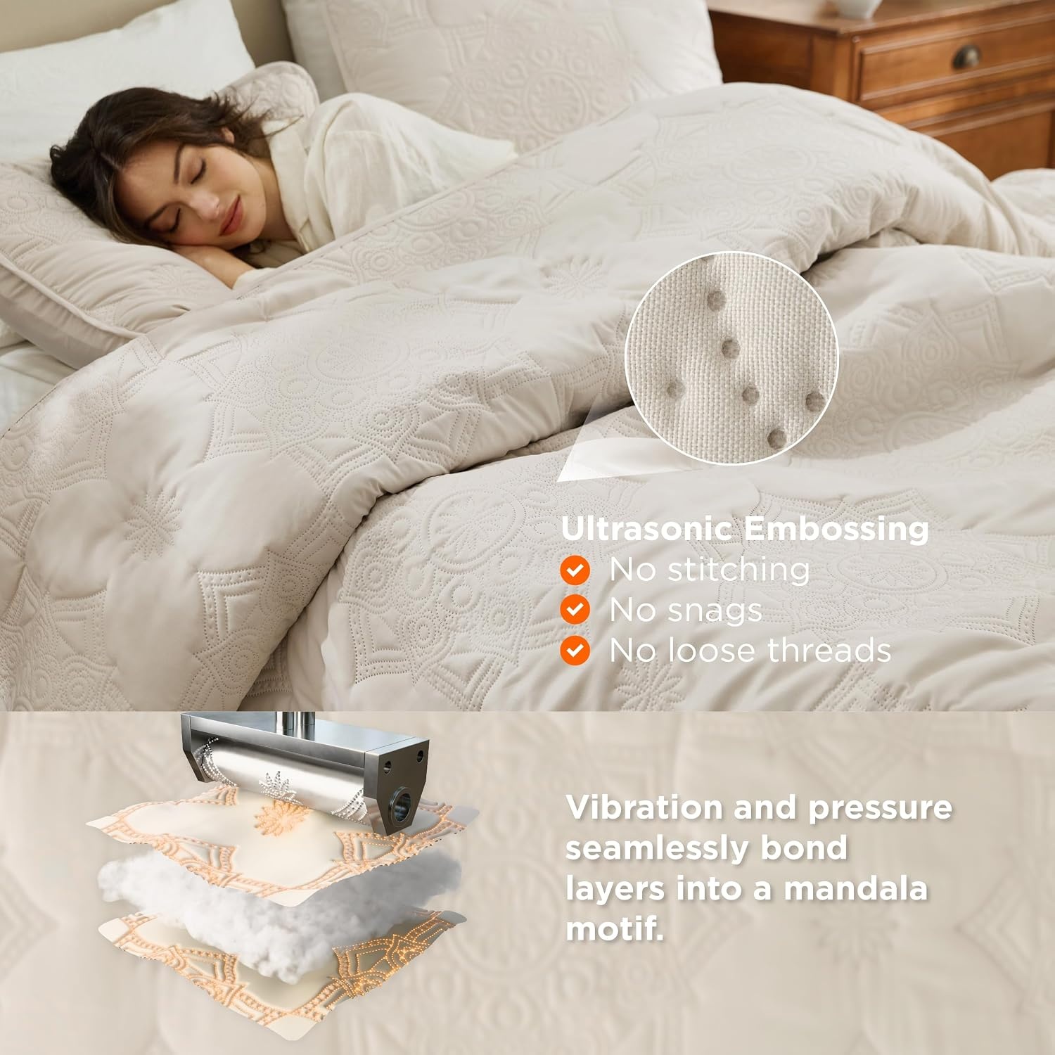 image:imageBedsure Quilts Queen Size Bedspread Thin Comforter Charcoal Coverlet AllSeason Bedding Soft Modern Clover Pattern StitchFree QuiltTech PetFriendly Machine Washable 90x96in 3 Pcs15 Beige Floral