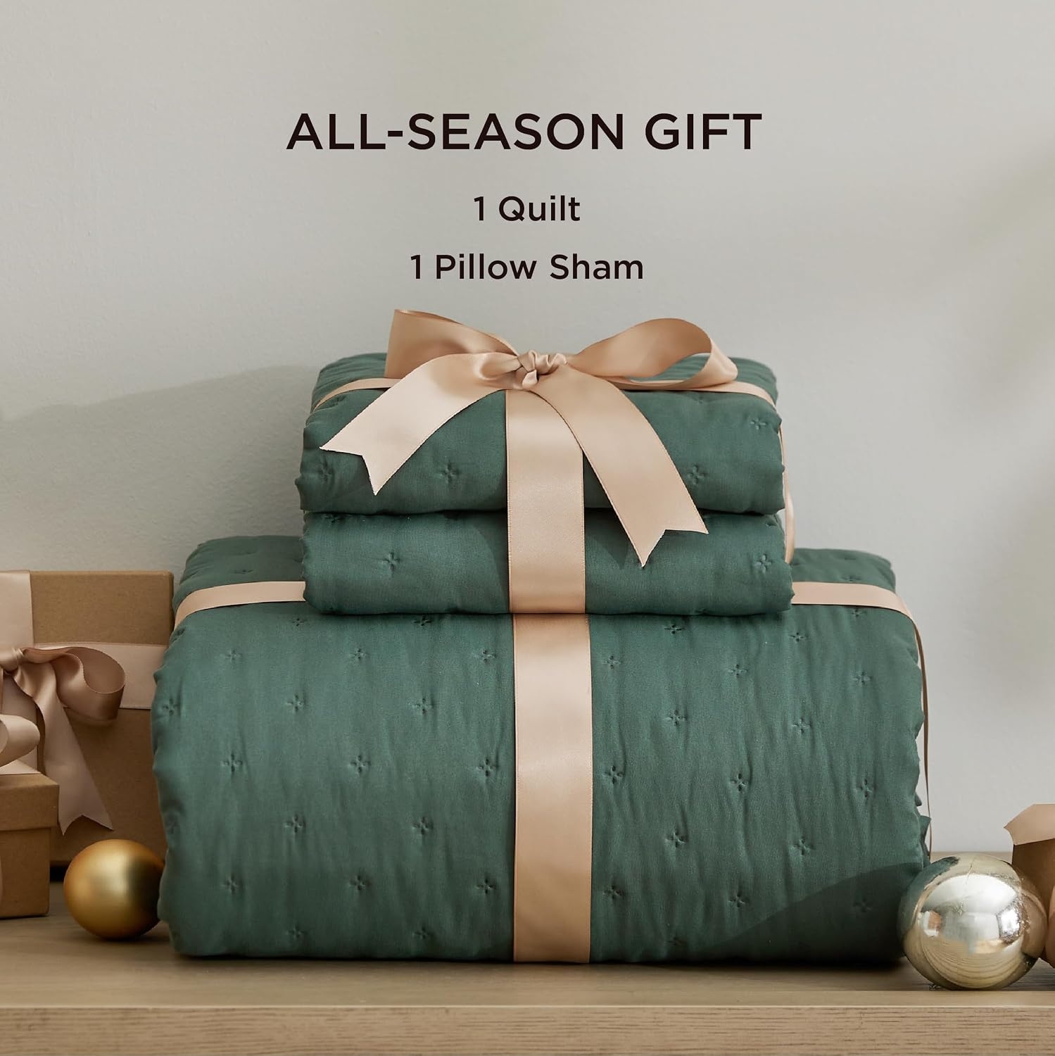 image:imageBedsure Quilts Queen Size Bedspread Thin Comforter Charcoal Coverlet AllSeason Bedding Soft Modern Clover Pattern StitchFree QuiltTech PetFriendly Machine Washable 90x96in 3 Pcs06 Dark Green Clover