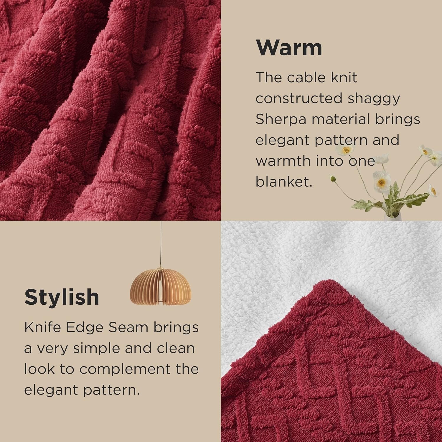 image:imageBedsure Sherpa Fleece Blanket Cable Jacquard Tufted Warm Orange Throw UltraSoft Cozy Comfort Stylish Home Decor for Fall Thick for Winter Ideal for Couch Sofa Gift for Women 50x60 Inches08 Red