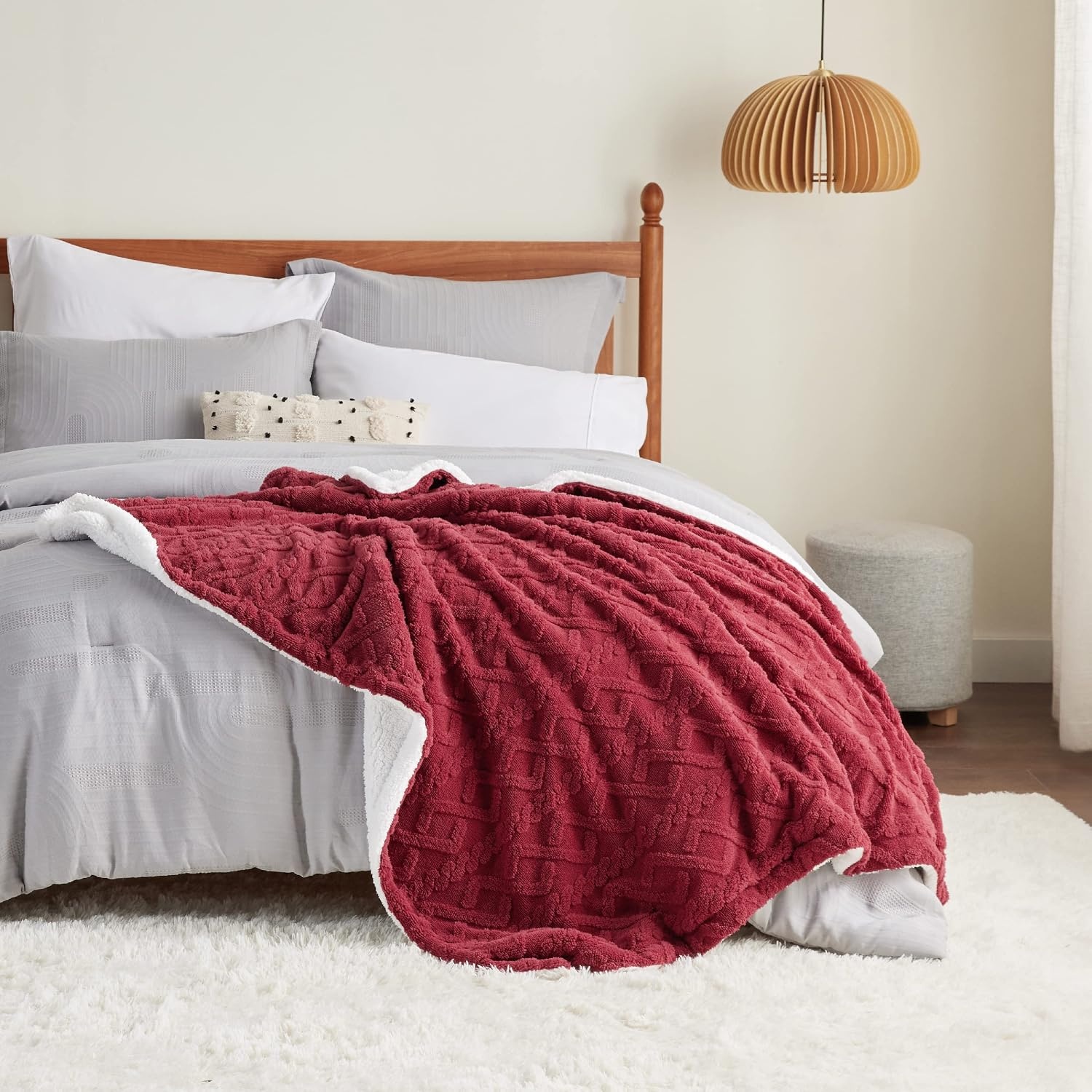 image:imageBedsure Sherpa Fleece Blanket Cable Jacquard Tufted Warm Orange Throw UltraSoft Cozy Comfort Stylish Home Decor for Fall Thick for Winter Ideal for Couch Sofa Gift for Women 50x60 Inches08 Red