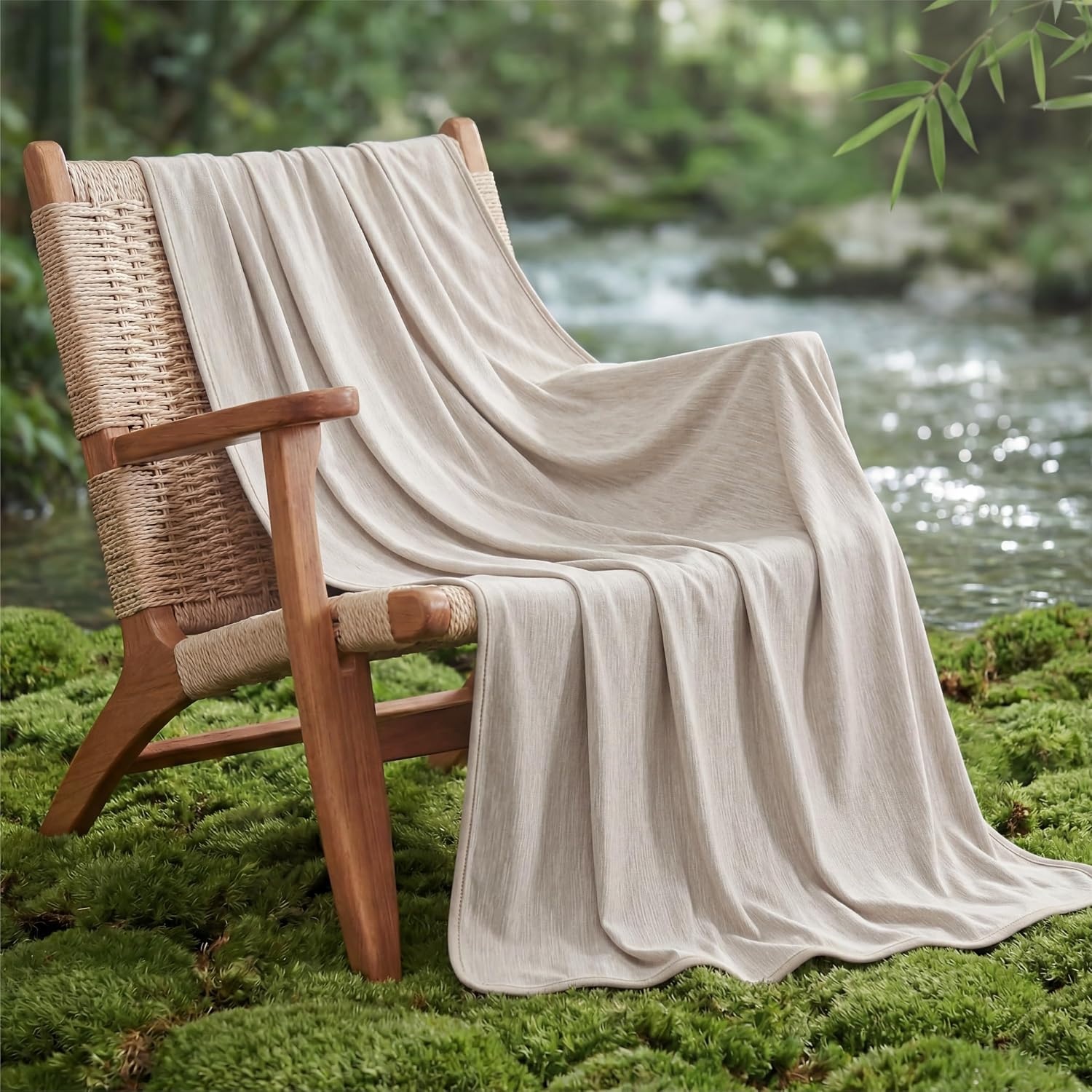 image:imageBedsure Silky Soft Cooling Blanket for Hot Sleepers Throw XL Dark Grey Summer Picnic Travel Outdoor Camping Couch Bed Sofa Chair Rayon Derived from Bamboo Cold Cool Ice Lightweight03 Oat Beige