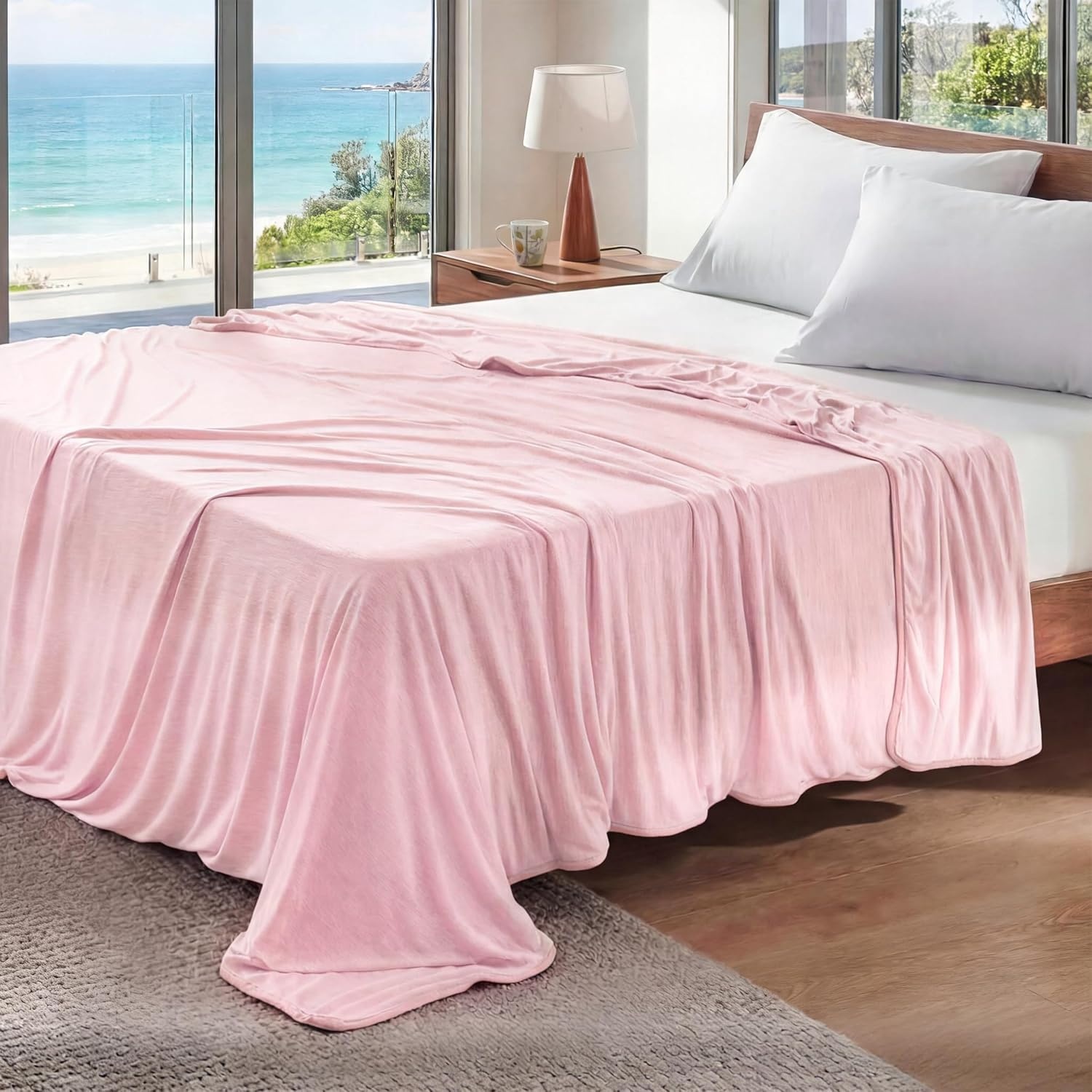 image:imageBedsure Silky Soft Cooling Blanket for Hot Sleepers Throw XL Dark Grey Summer Picnic Travel Outdoor Camping Couch Bed Sofa Chair Rayon Derived from Bamboo Cold Cool Ice Lightweight05 Pink