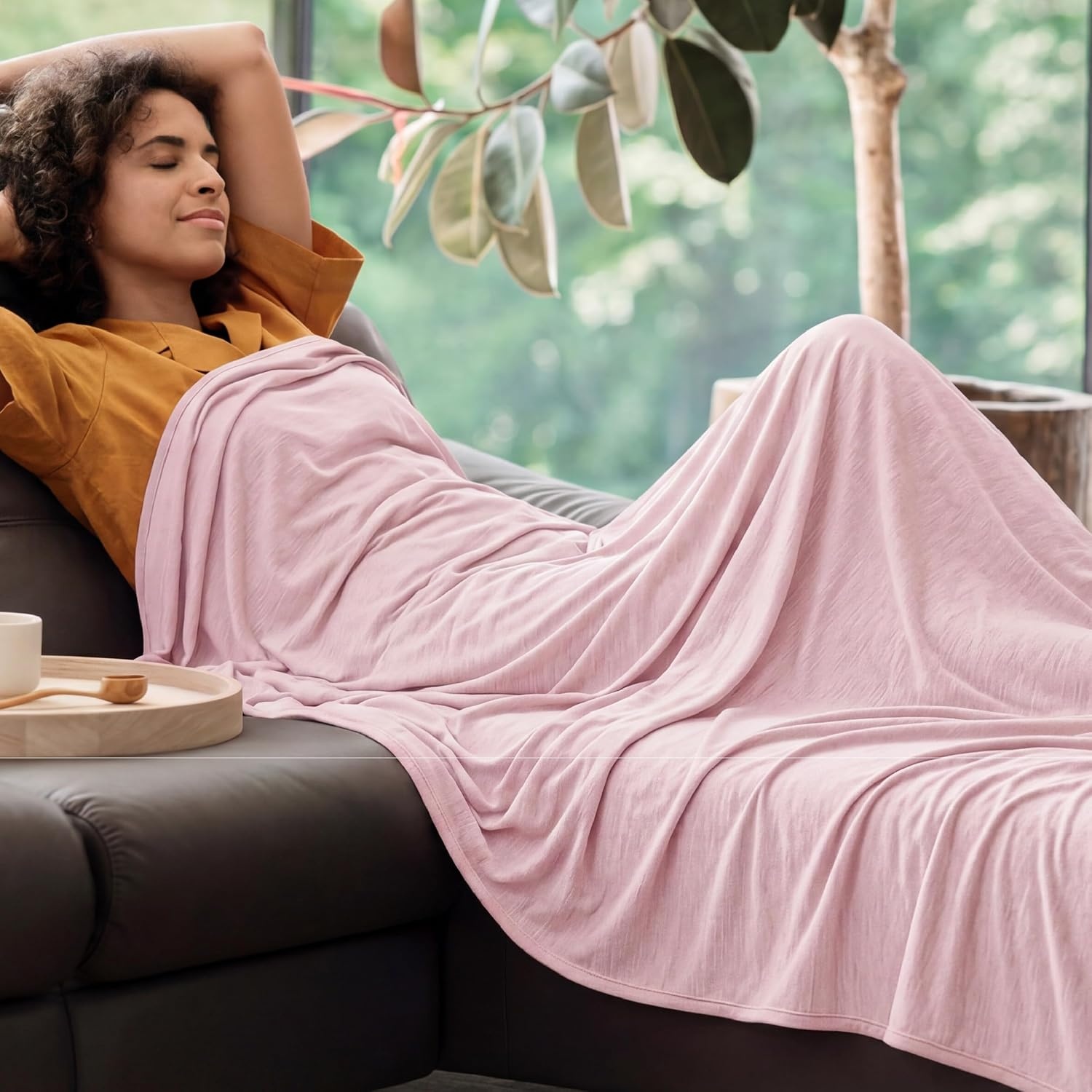 image:imageBedsure Silky Soft Cooling Blanket for Hot Sleepers Throw XL Dark Grey Summer Picnic Travel Outdoor Camping Couch Bed Sofa Chair Rayon Derived from Bamboo Cold Cool Ice Lightweight05 Pink
