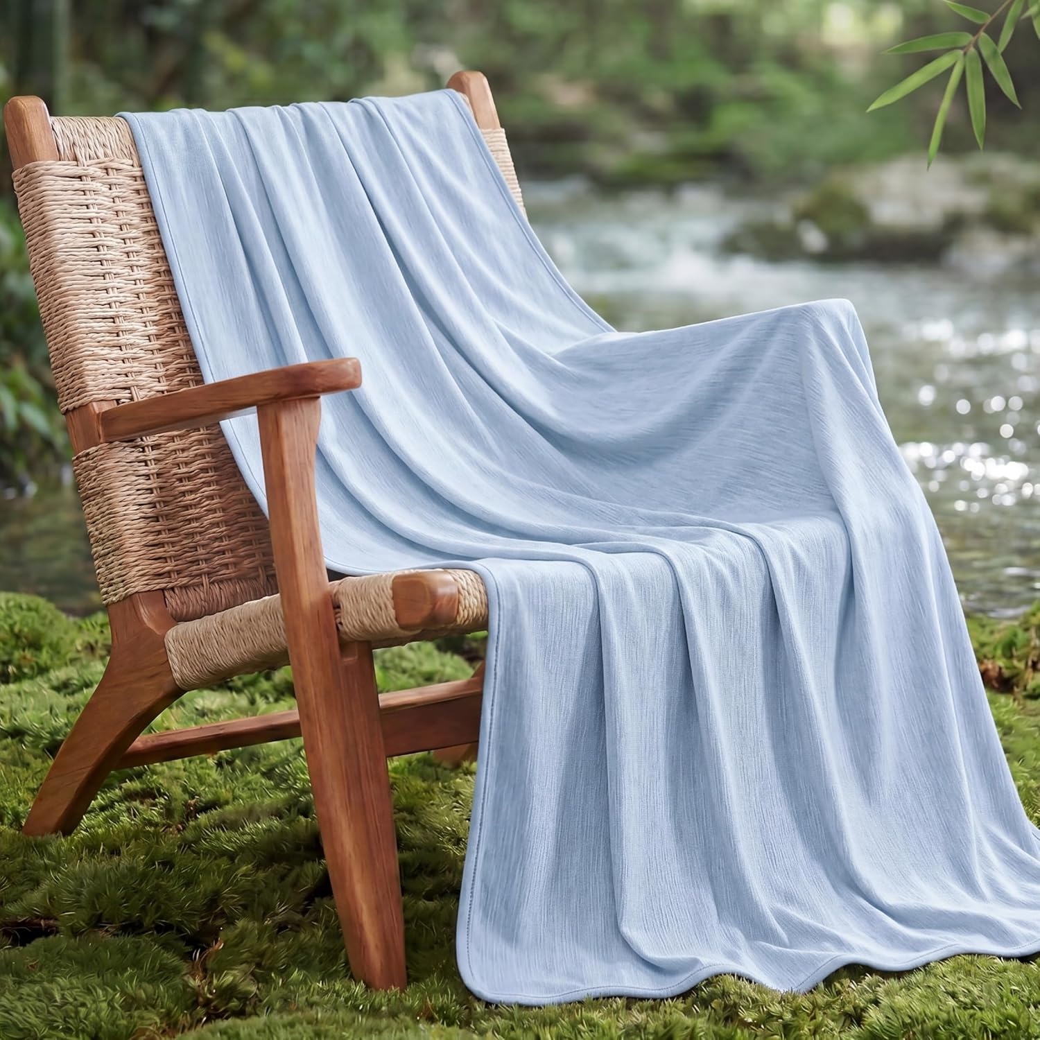 image:imageBedsure Silky Soft Cooling Blanket for Hot Sleepers Throw XL Dark Grey Summer Picnic Travel Outdoor Camping Couch Bed Sofa Chair Rayon Derived from Bamboo Cold Cool Ice Lightweight09 Light Blue