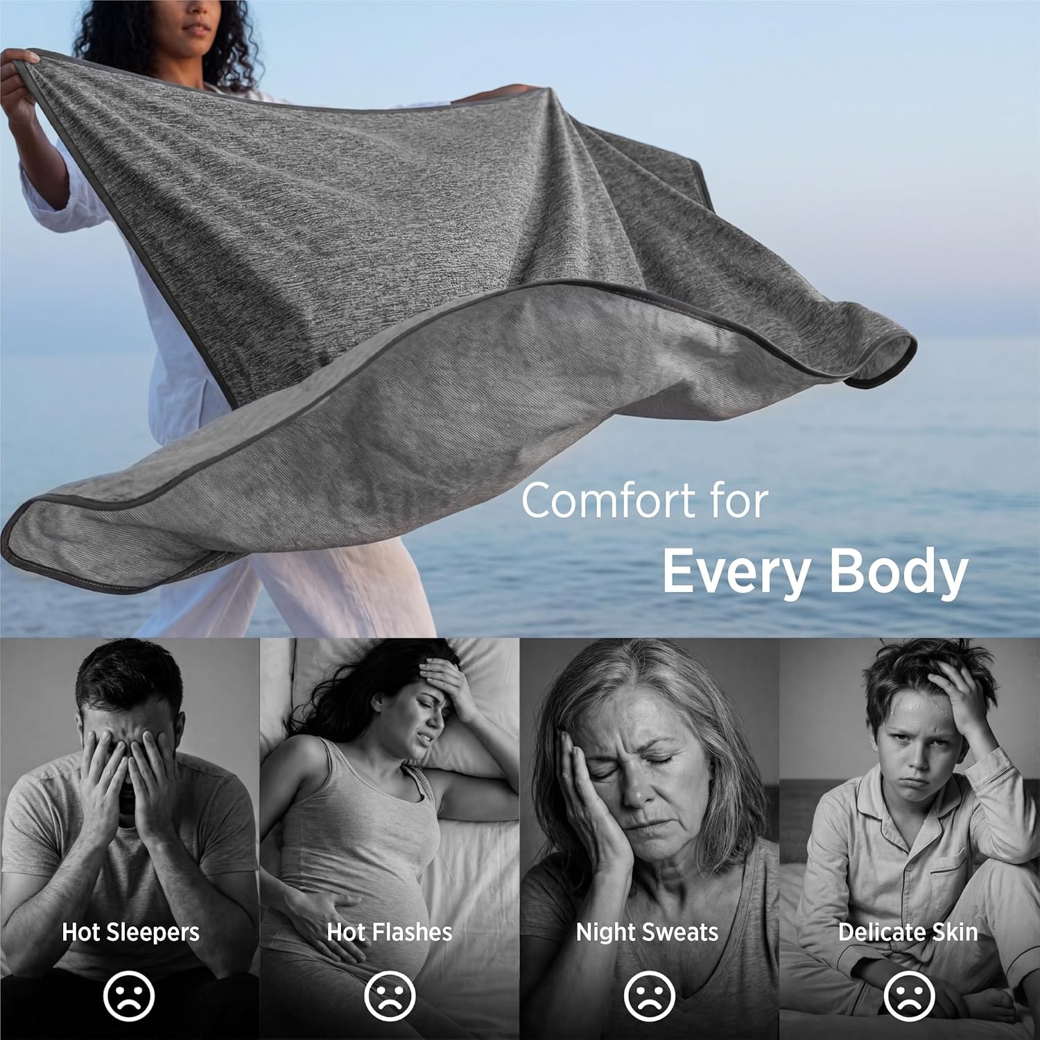 image:imageBedsure Silky Soft Cooling Blanket for Hot Sleepers Throw XL Dark Grey Summer Picnic Travel Outdoor Camping Couch Bed Sofa Chair Rayon Derived from Bamboo Cold Cool Ice Lightweight01 Dark Grey