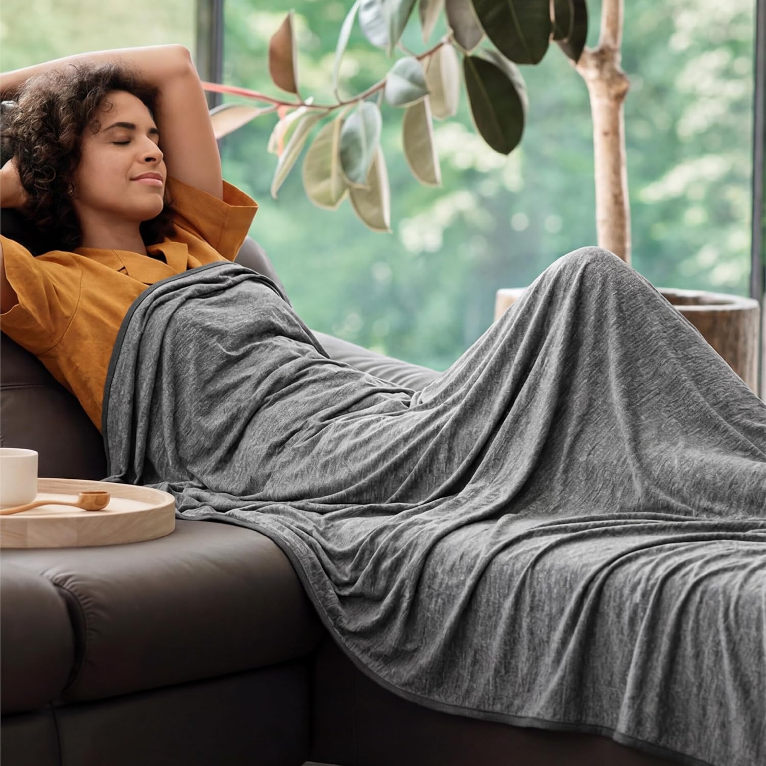 image:imageBedsure Silky Soft Cooling Blanket for Hot Sleepers Throw XL Dark Grey Summer Picnic Travel Outdoor Camping Couch Bed Sofa Chair Rayon Derived from Bamboo Cold Cool Ice Lightweight01 Dark Grey