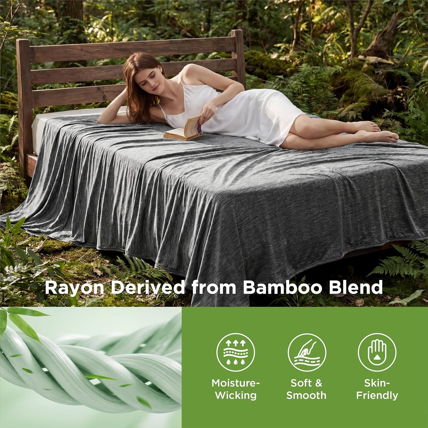 image:imageBedsure Silky Soft Cooling Blanket for Hot Sleepers Throw XL Dark Grey Summer Picnic Travel Outdoor Camping Couch Bed Sofa Chair Rayon Derived from Bamboo Cold Cool Ice Lightweight01 Dark Grey