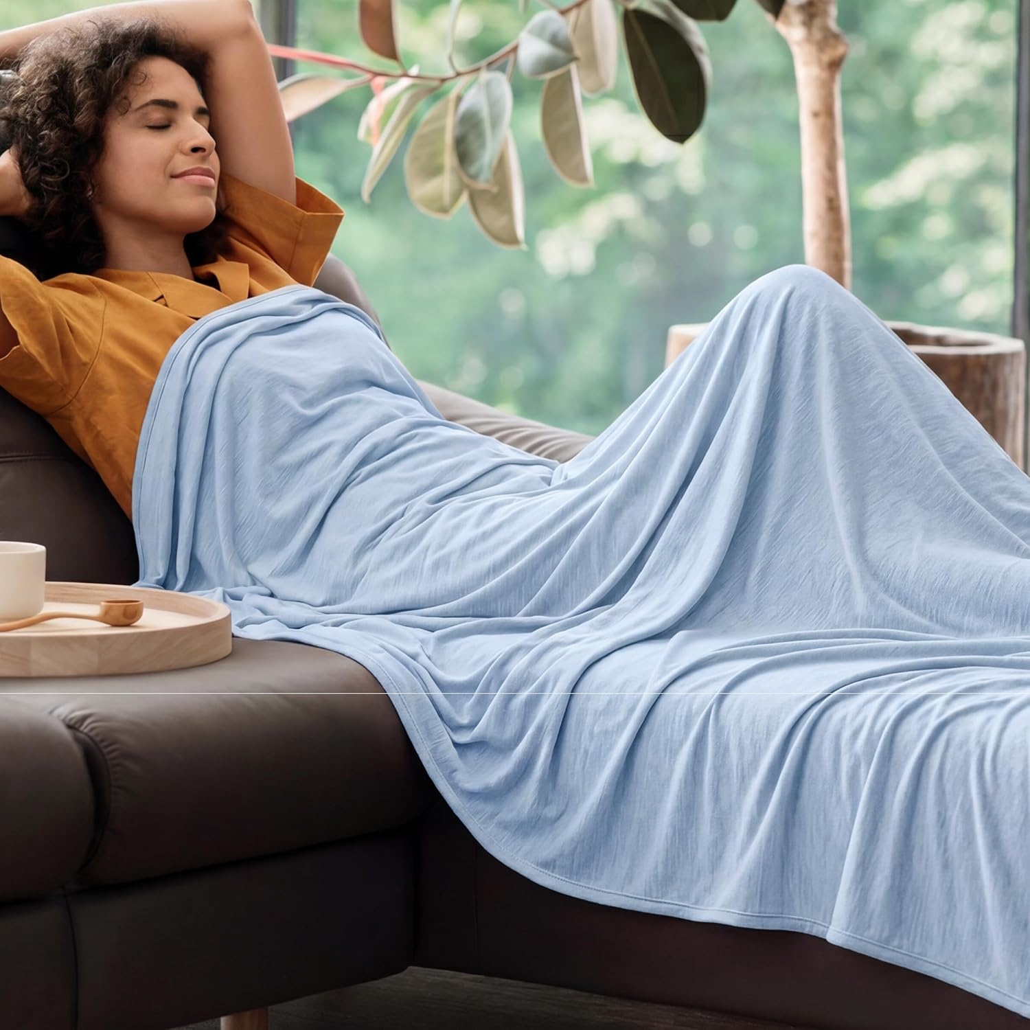 image:imageBedsure Silky Soft Cooling Blanket for Hot Sleepers Throw XL Dark Grey Summer Picnic Travel Outdoor Camping Couch Bed Sofa Chair Rayon Derived from Bamboo Cold Cool Ice Lightweight09 Light Blue