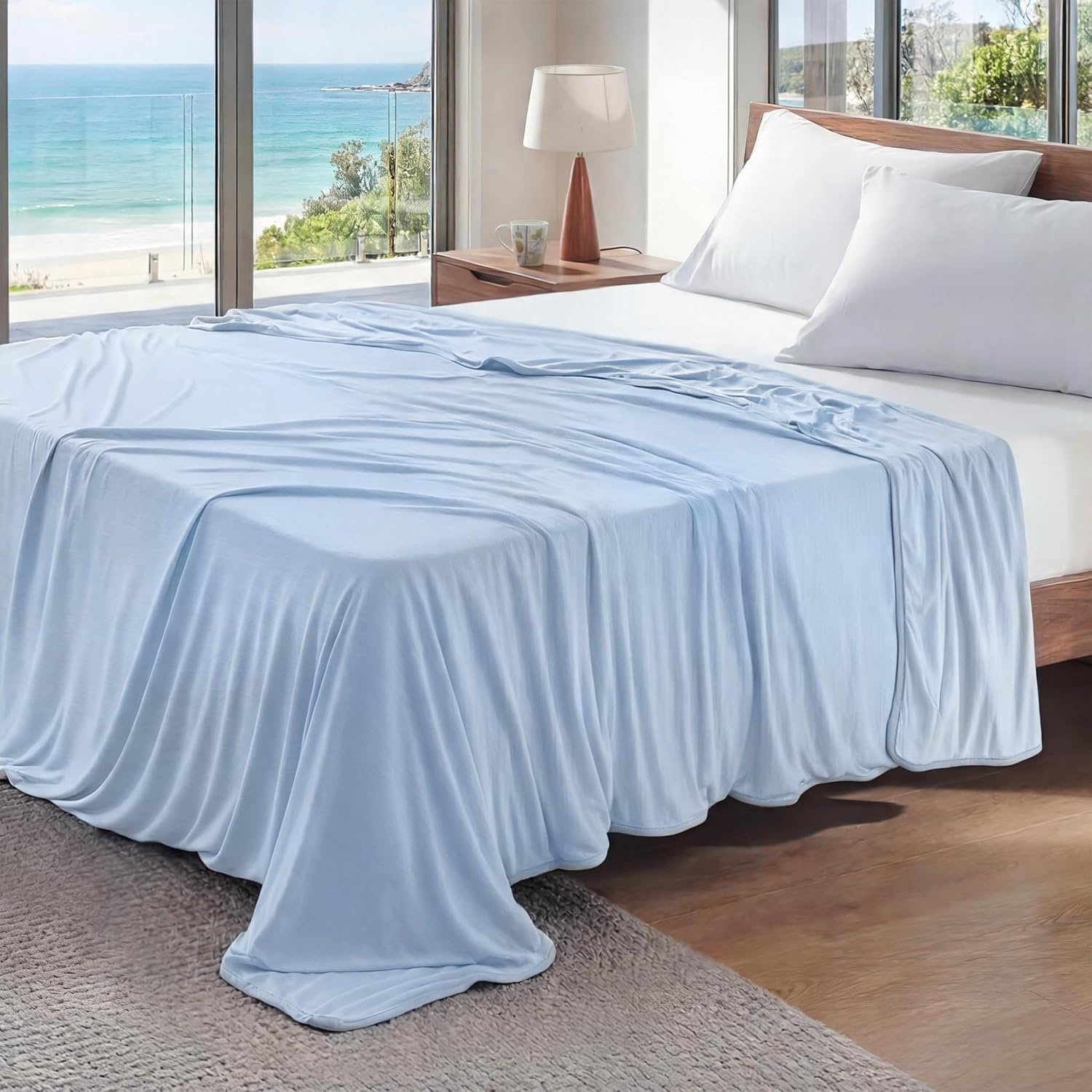 image:imageBedsure Silky Soft Cooling Blanket for Hot Sleepers Throw XL Dark Grey Summer Picnic Travel Outdoor Camping Couch Bed Sofa Chair Rayon Derived from Bamboo Cold Cool Ice Lightweight09 Light Blue