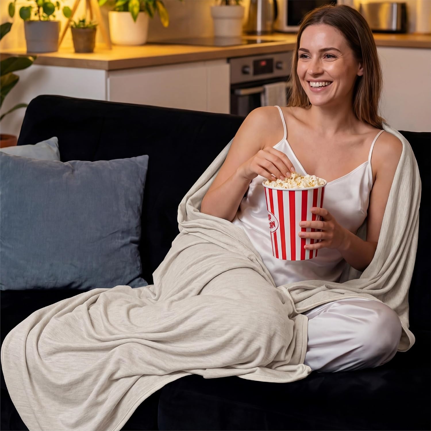 image:imageBedsure Silky Soft Cooling Blanket for Hot Sleepers Throw XL Dark Grey Summer Picnic Travel Outdoor Camping Couch Bed Sofa Chair Rayon Derived from Bamboo Cold Cool Ice Lightweight03 Oat Beige