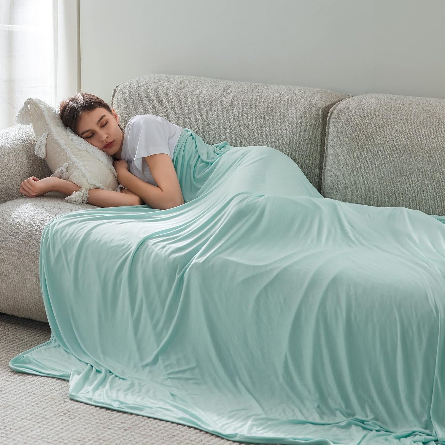 image:imageBedsure Silky Soft Cooling Blanket for Hot Sleepers Throw XL Dark Grey Summer Picnic Travel Outdoor Camping Couch Bed Sofa Chair Rayon Derived from Bamboo Cold Cool Ice Lightweight06 Icy Morn