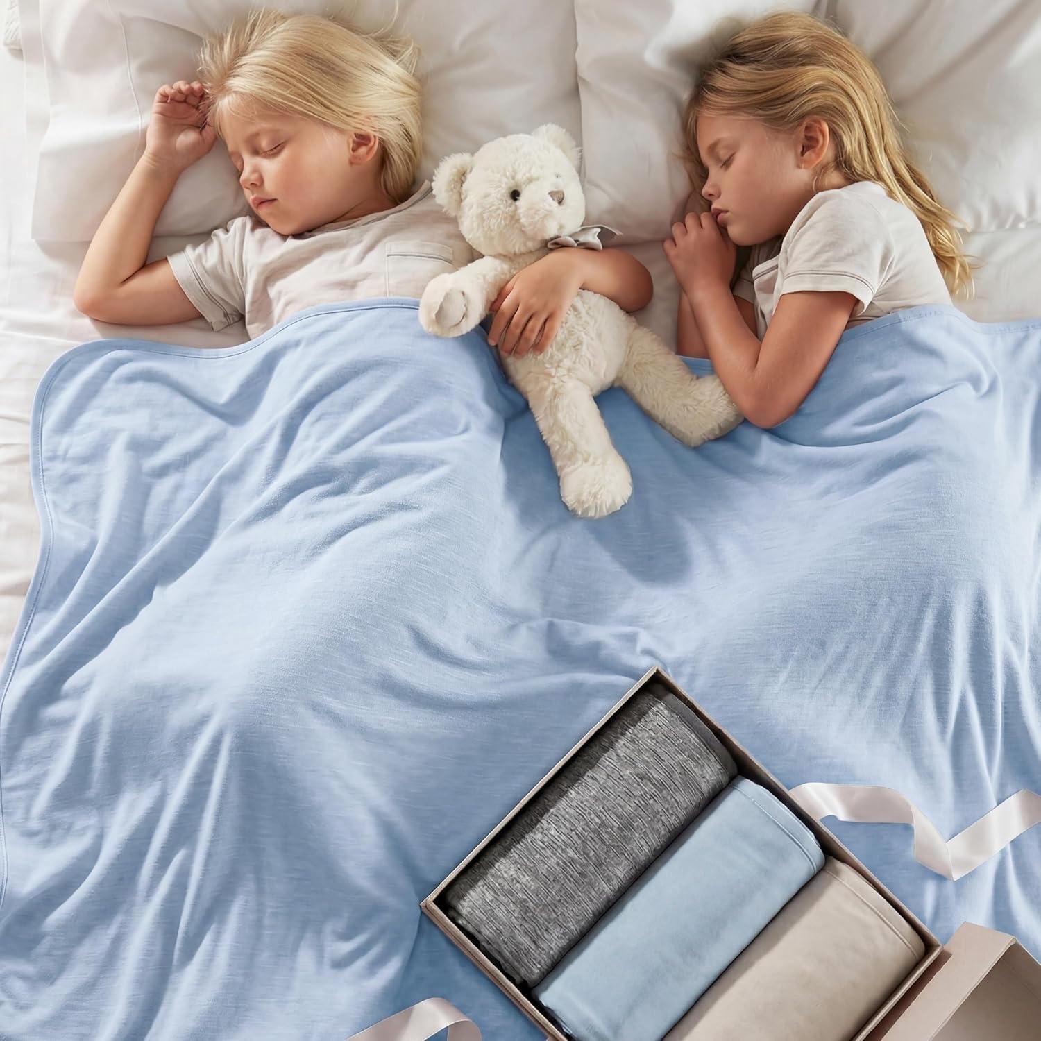 image:imageBedsure Silky Soft Cooling Blanket for Hot Sleepers Throw XL Dark Grey Summer Picnic Travel Outdoor Camping Couch Bed Sofa Chair Rayon Derived from Bamboo Cold Cool Ice Lightweight09 Light Blue
