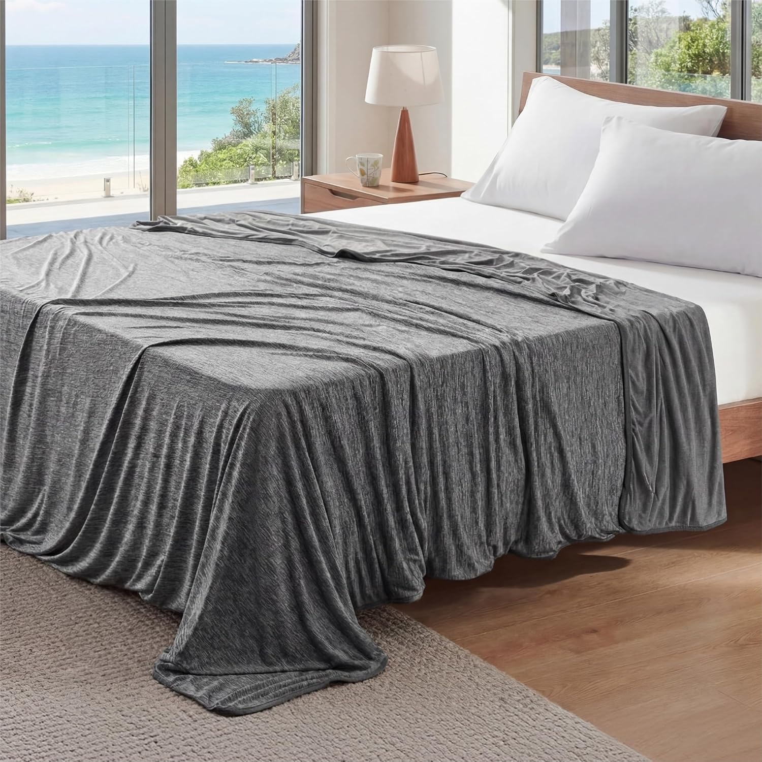 image:imageBedsure Silky Soft Cooling Blanket for Hot Sleepers Throw XL Dark Grey Summer Picnic Travel Outdoor Camping Couch Bed Sofa Chair Rayon Derived from Bamboo Cold Cool Ice Lightweight01 Dark Grey