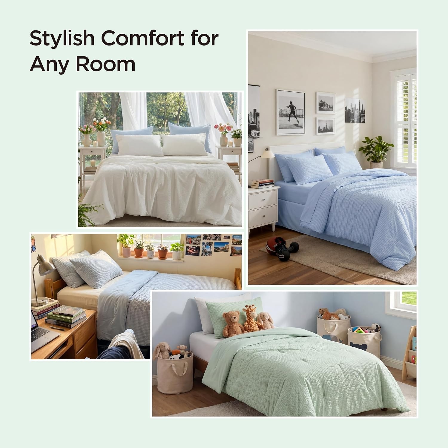 image:imageBedsure SleepEase Cooling Comforter King Size for Summer 3 Pieces White Seersucker Cooling Comforters for Hot Sleepers DoubleSided Cool Tech Bedding Set with 1 Breathable Comforter 2 Pillowcases01 Cloud White