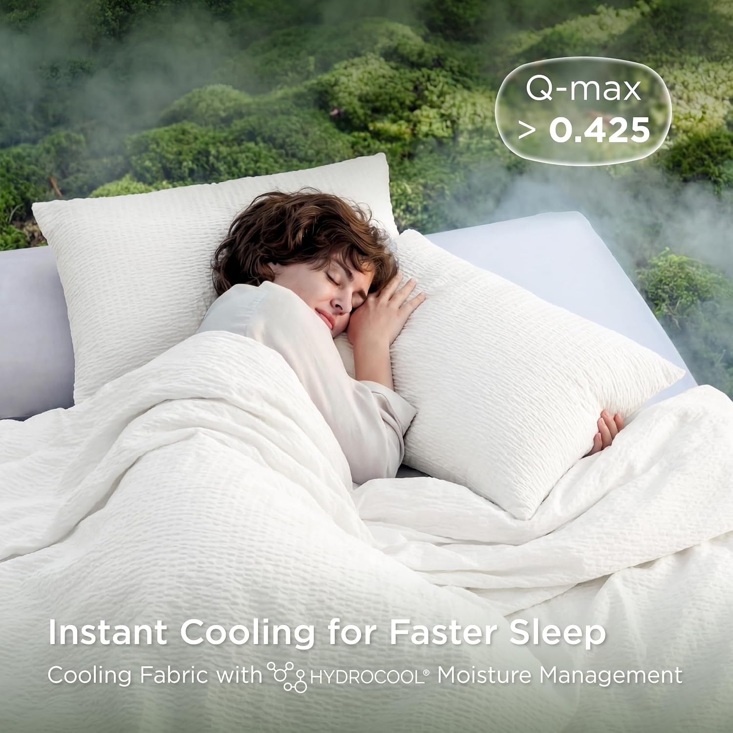 image:imageBedsure SleepEase Cooling Comforter King Size for Summer 3 Pieces White Seersucker Cooling Comforters for Hot Sleepers DoubleSided Cool Tech Bedding Set with 1 Breathable Comforter 2 Pillowcases01 Cloud White