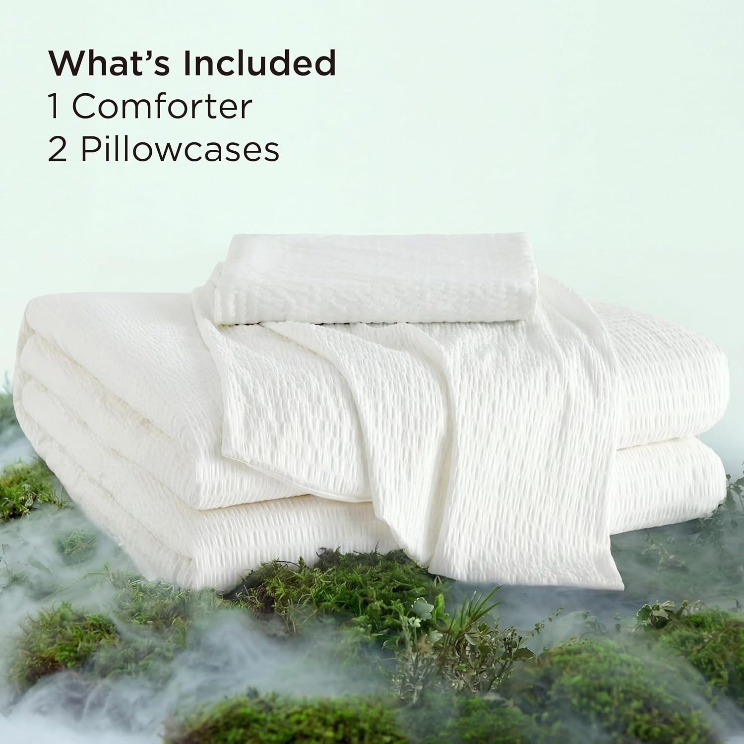 image:imageBedsure SleepEase Cooling Comforter King Size for Summer 3 Pieces White Seersucker Cooling Comforters for Hot Sleepers DoubleSided Cool Tech Bedding Set with 1 Breathable Comforter 2 Pillowcases01 Cloud White