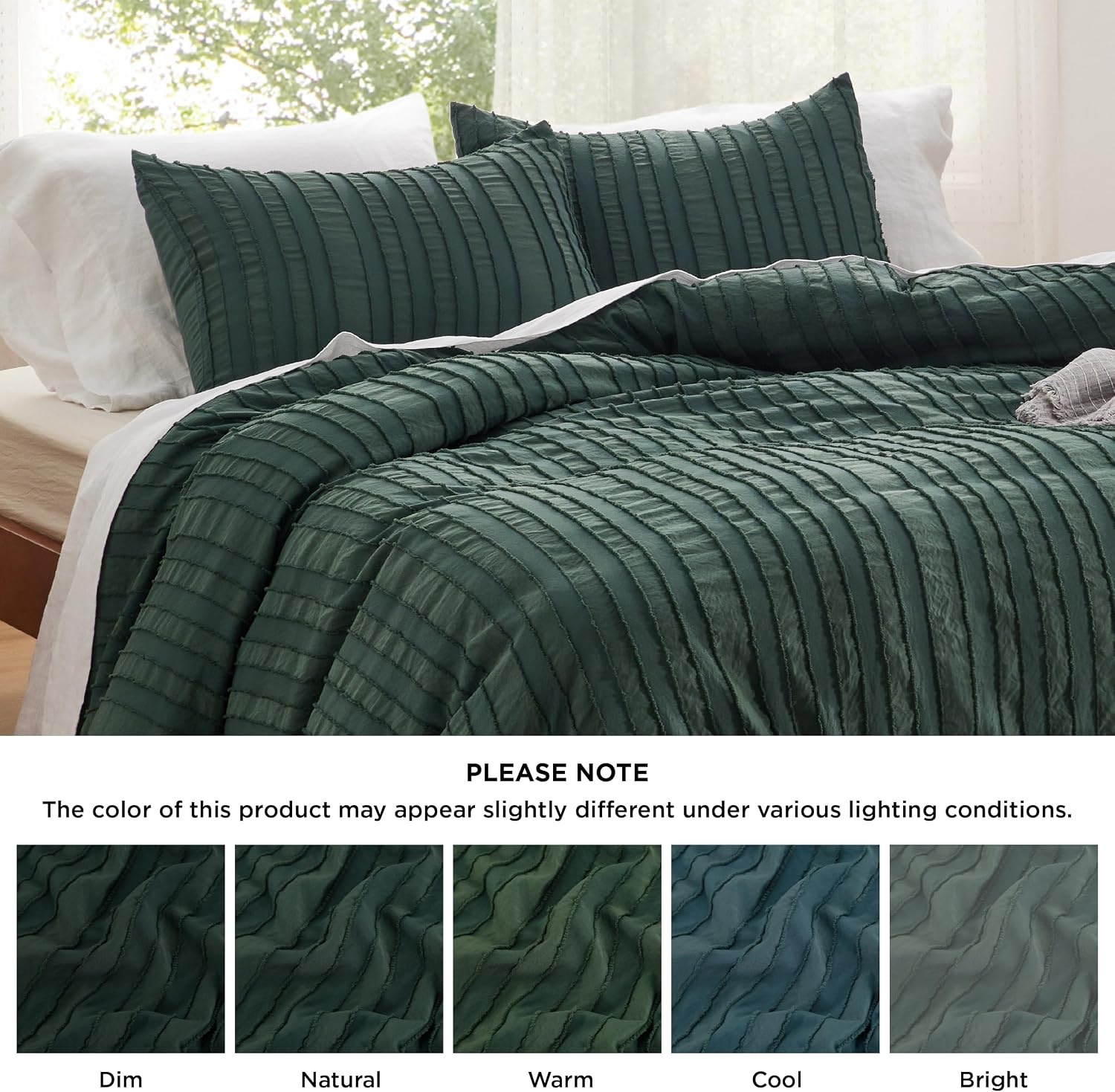 image:imageBedsure Textured Duvet Cover King Size Soft amp Breathable Comforter Cover for All Season 3 Pieces WrinkleResistant Zipper Bedding with 8 Corner Ties Olive Green12 Forest Green Stripe No Comforter